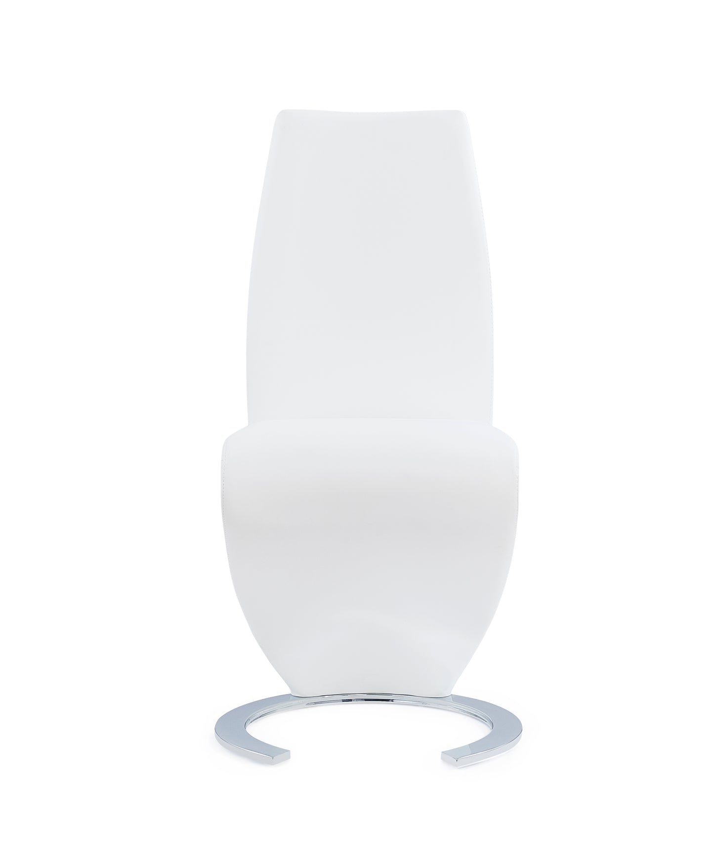 Modern white upholstered dining chair with sleek chrome base for contemporary interiors