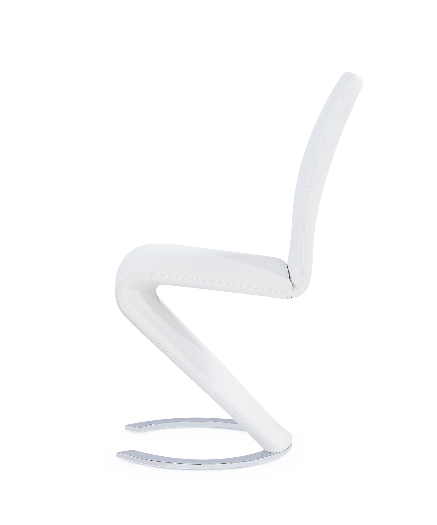 Modern white leather dining chair with sleek chrome cantilever base