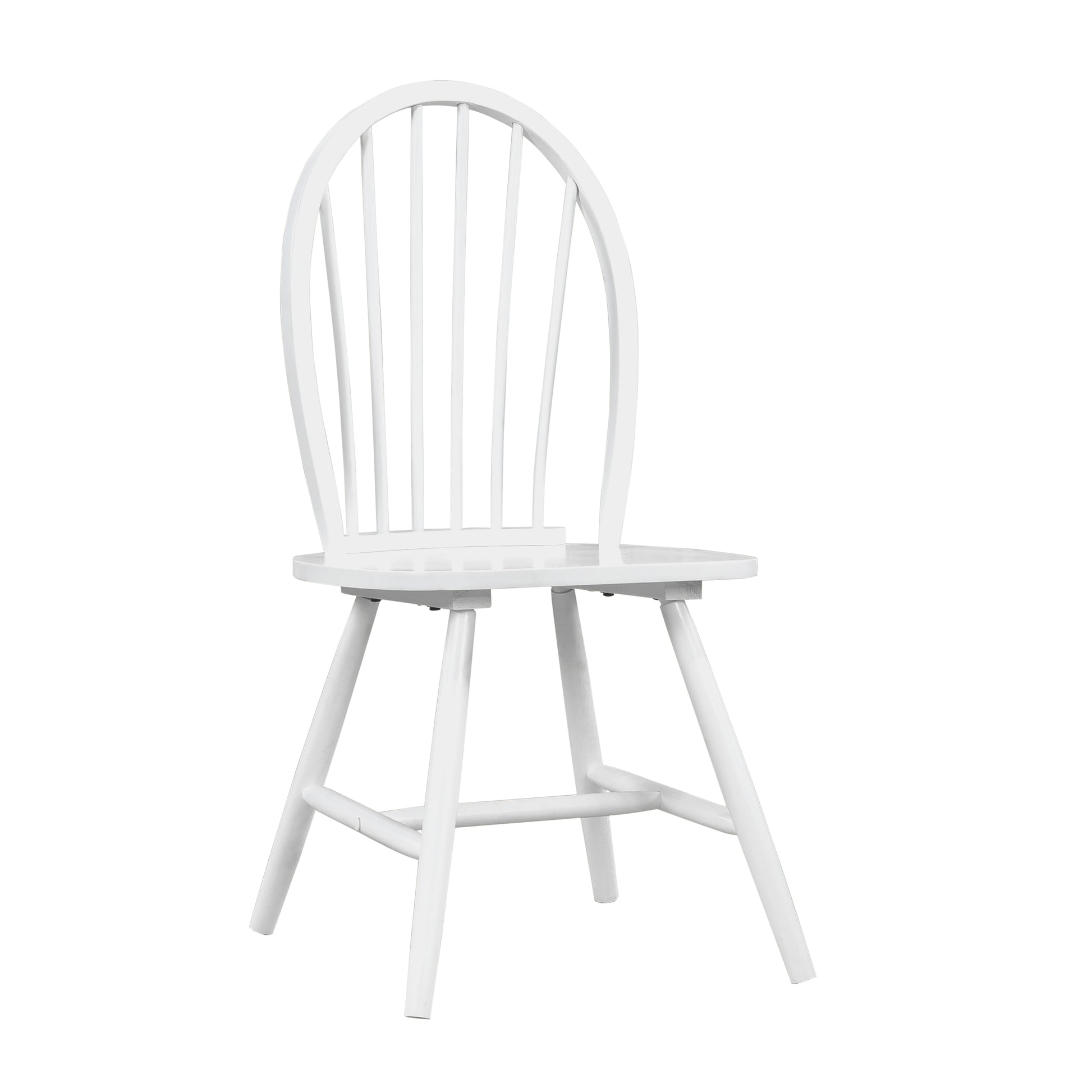 White wooden spindleback dining chair with a curved top rail