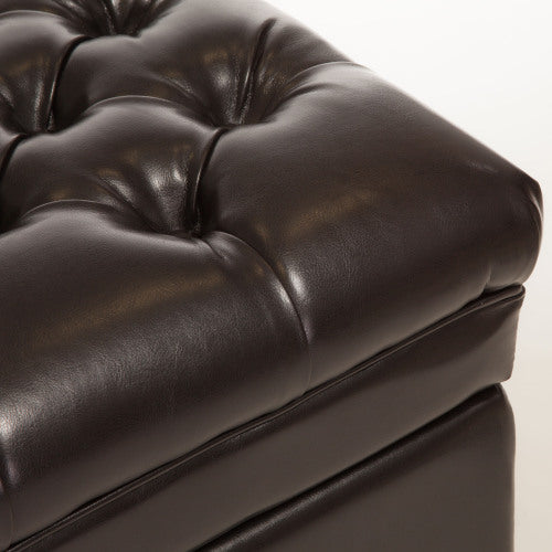 Dark brown tufted leather ottoman