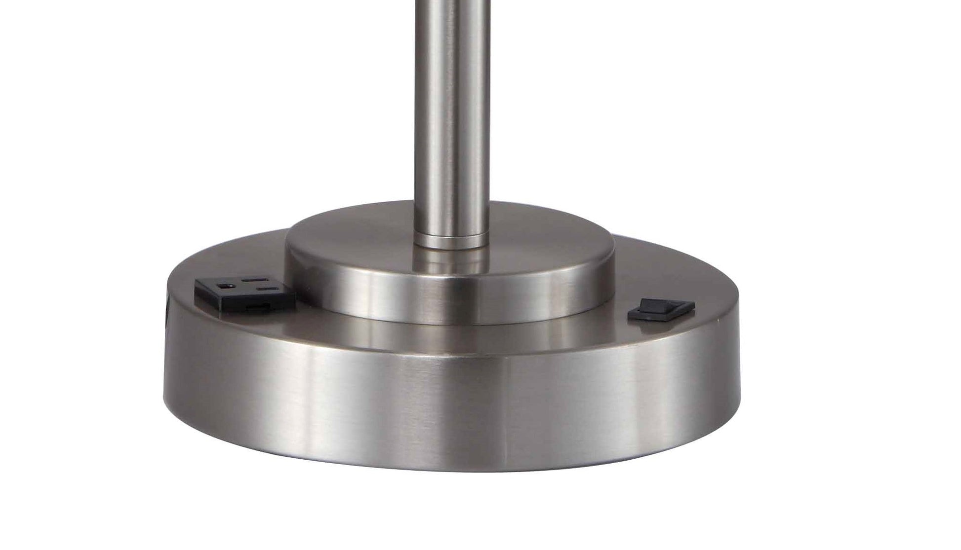 Brushed nickel table lamp base with builtin USB ports for convenient charging