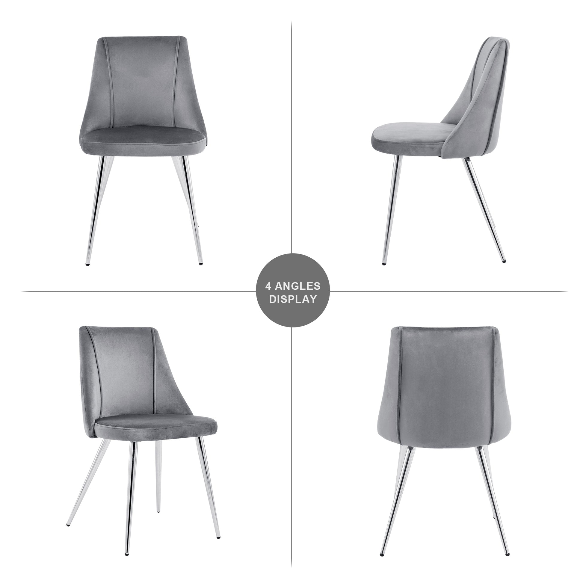 Gray velvet dining chair with sleek chrome legs ideal for modern kitchens