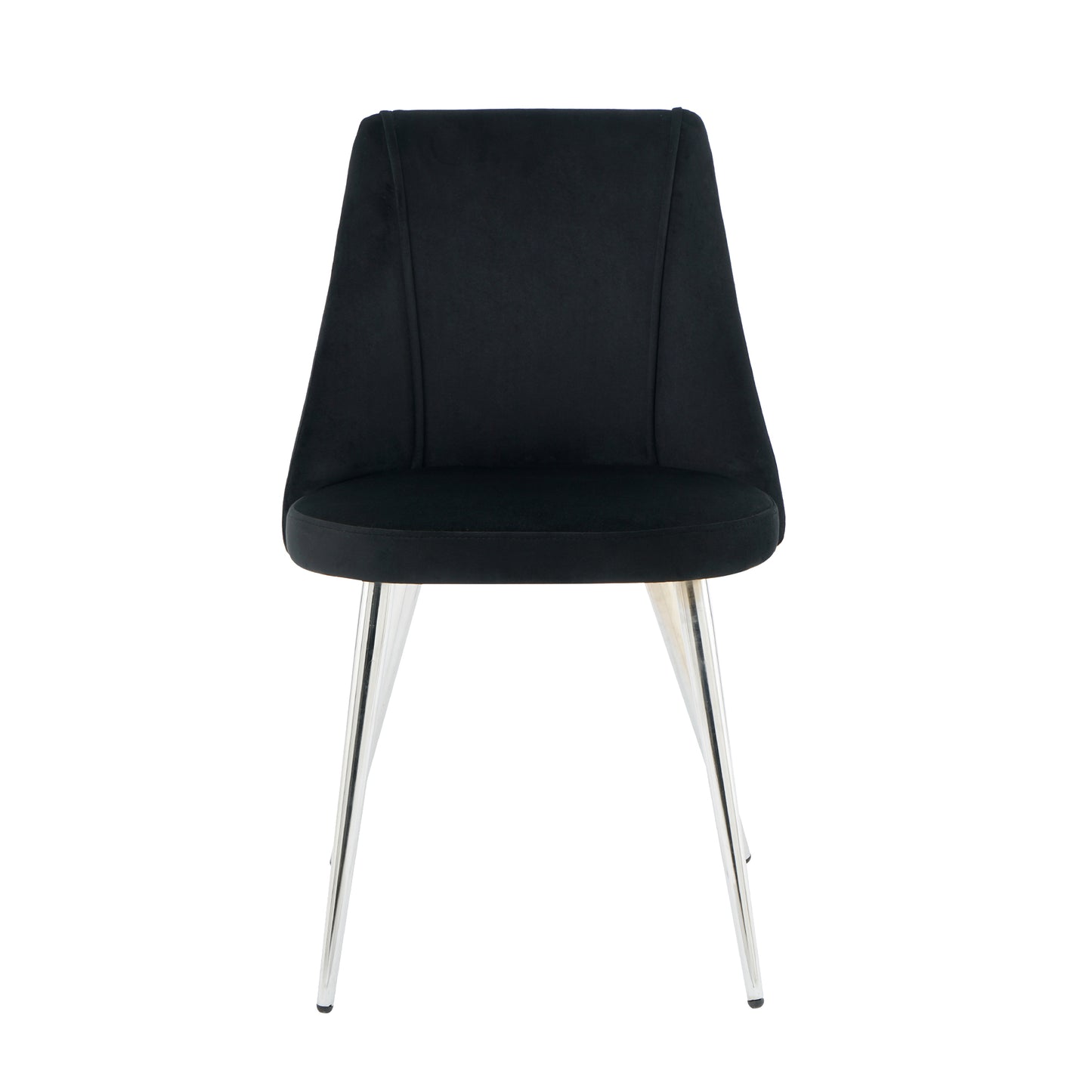 Elegant black velvet dining chair with sleek chrome legs perfect for modern kitchens