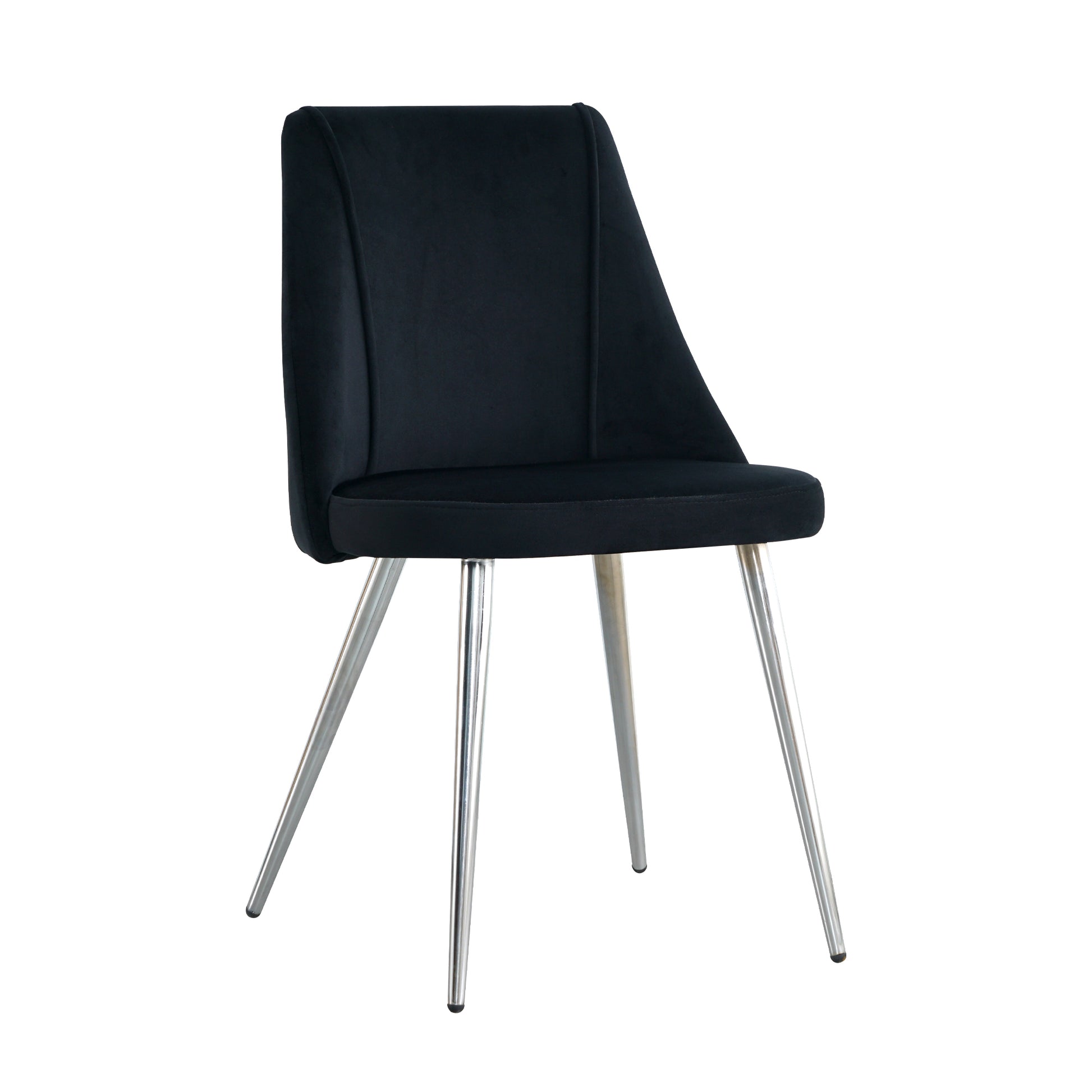 Black velvet dining chair with sleek chrome legs perfect for modern kitchens