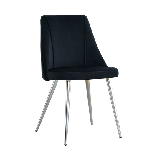 Black velvet dining chair with sleek chrome legs perfect for modern kitchens