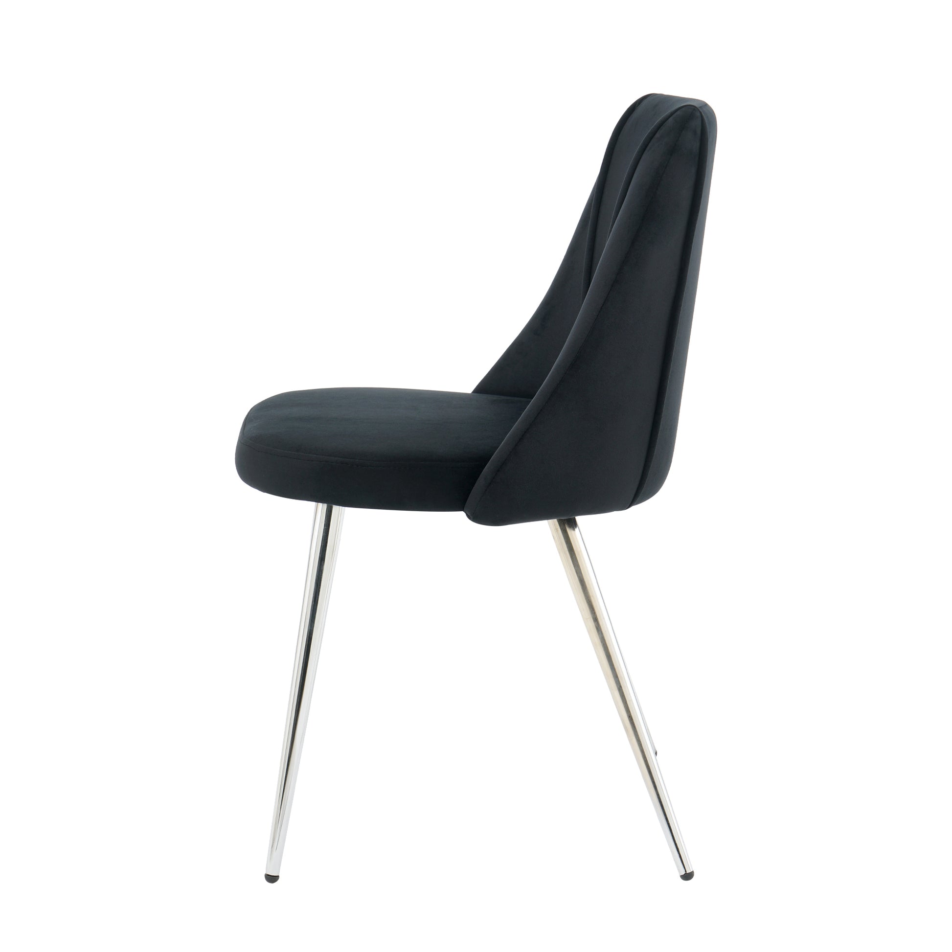 Black velvet dining chair with sleek chrome legs