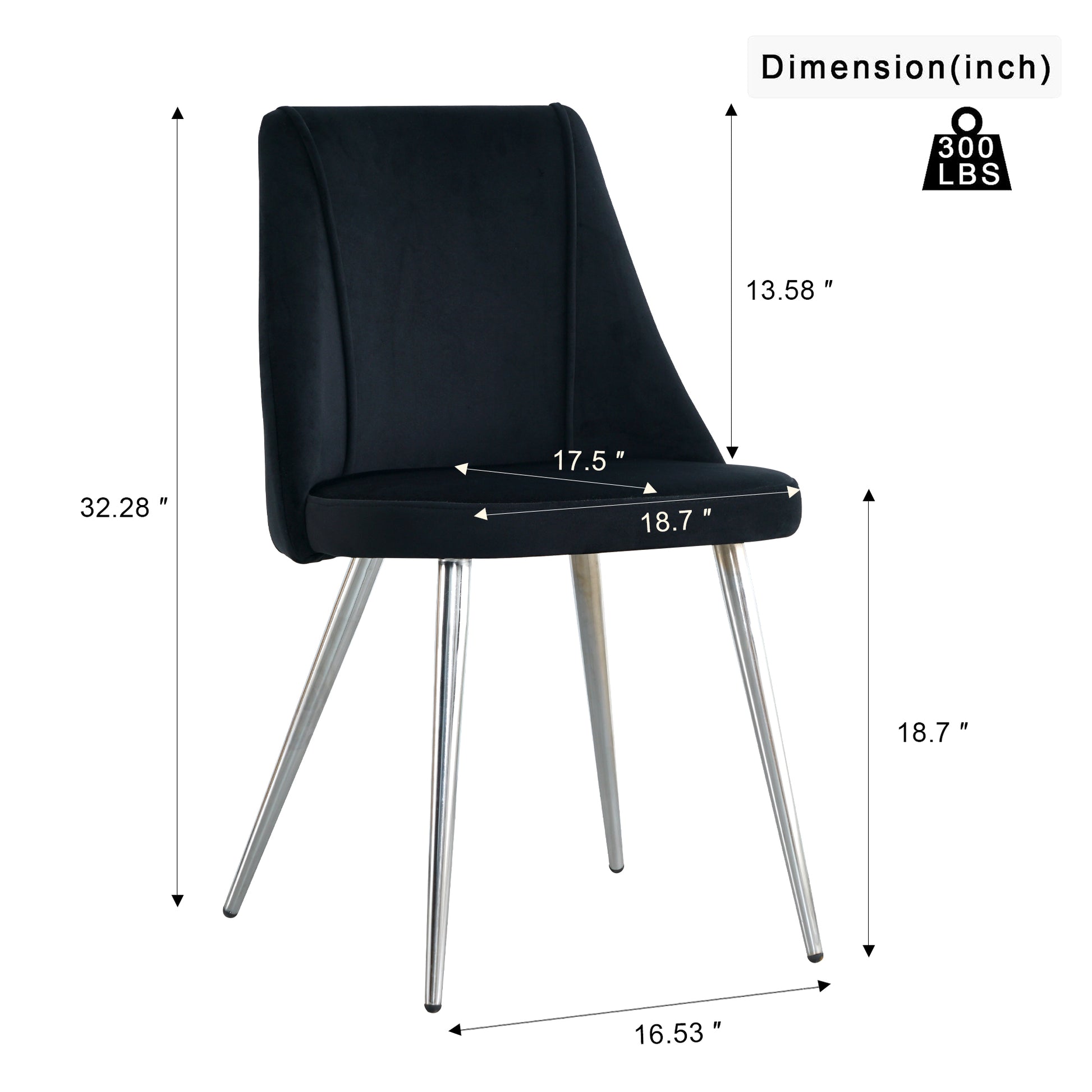 Black velvet dining chair with polished chrome legs  inch height