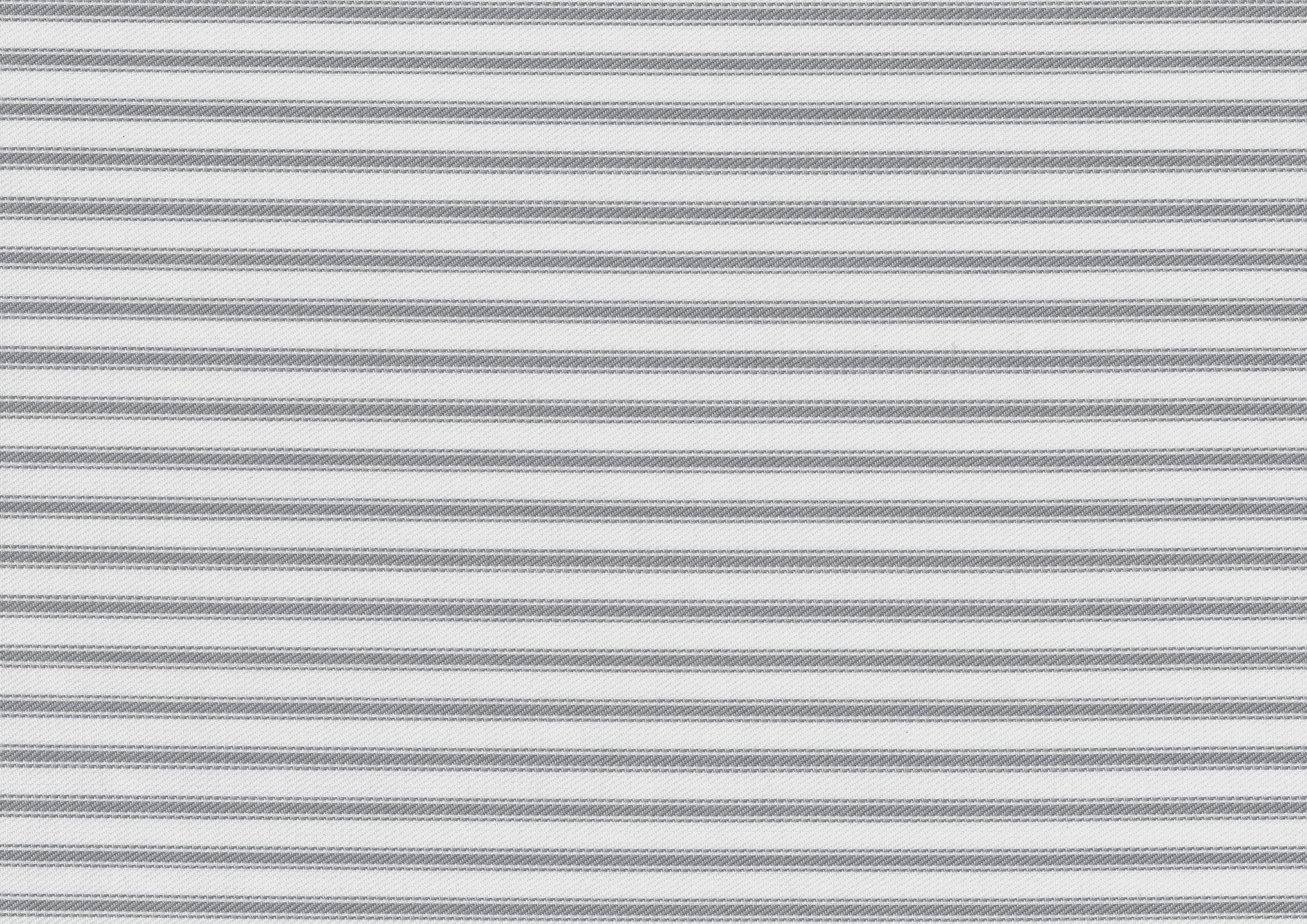 Closeup of grey and white ticking stripe fabric with textured horizontal lines