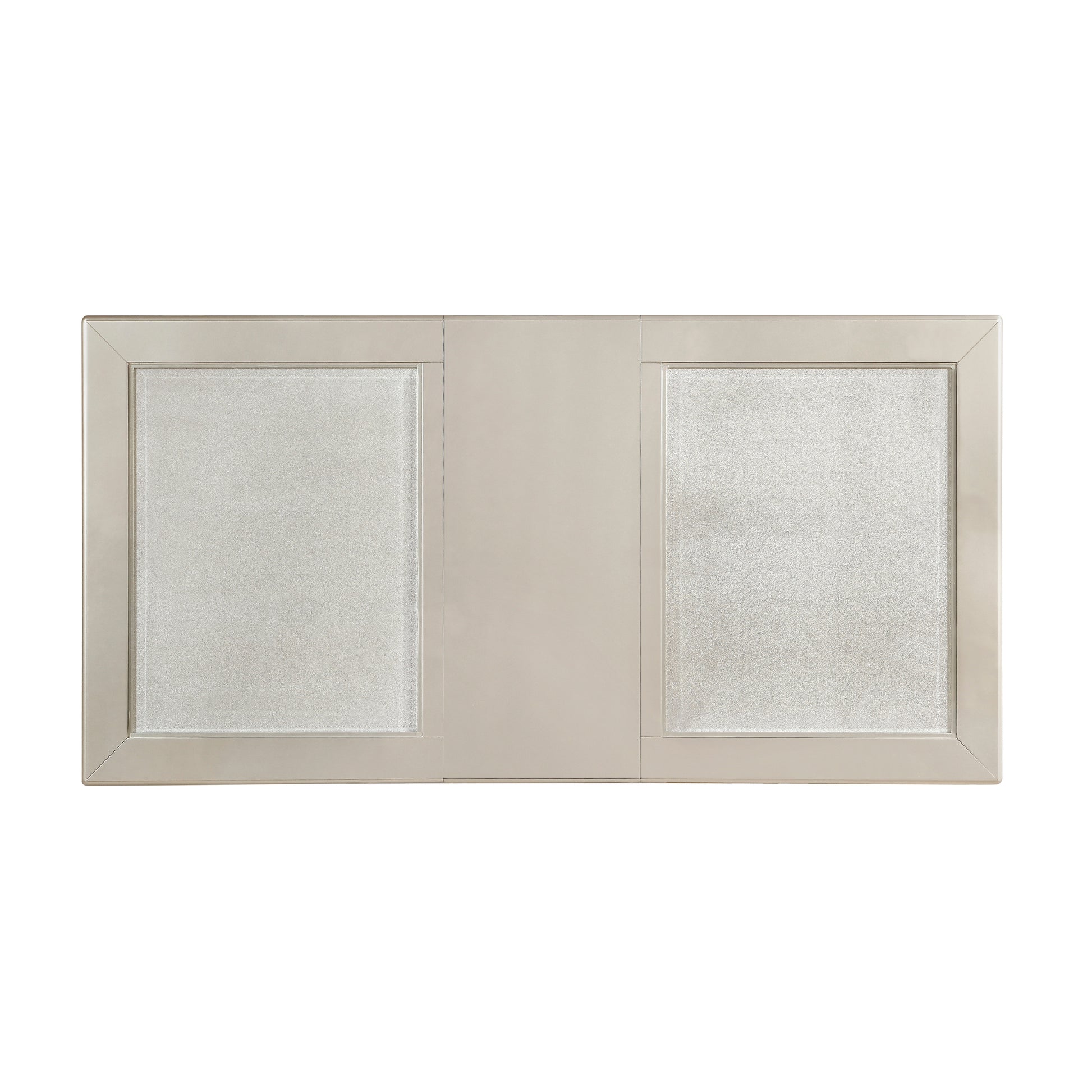 Beige cabinet door with textured glass inserts and metallic trim perfect for kitchen remodeling