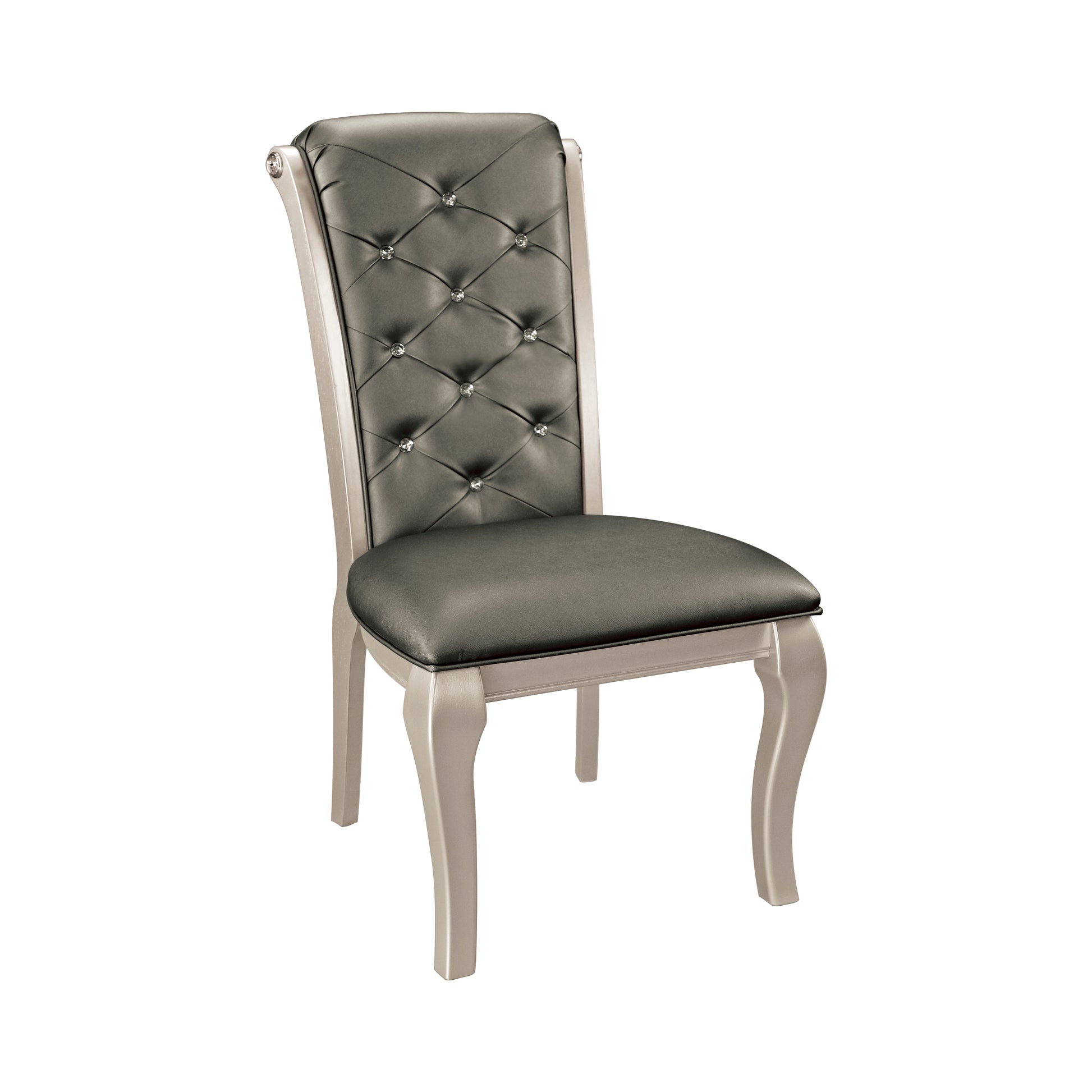 Elegant gray velvet dining chair with diamond tufting and crystal accents Luxurious accent chair