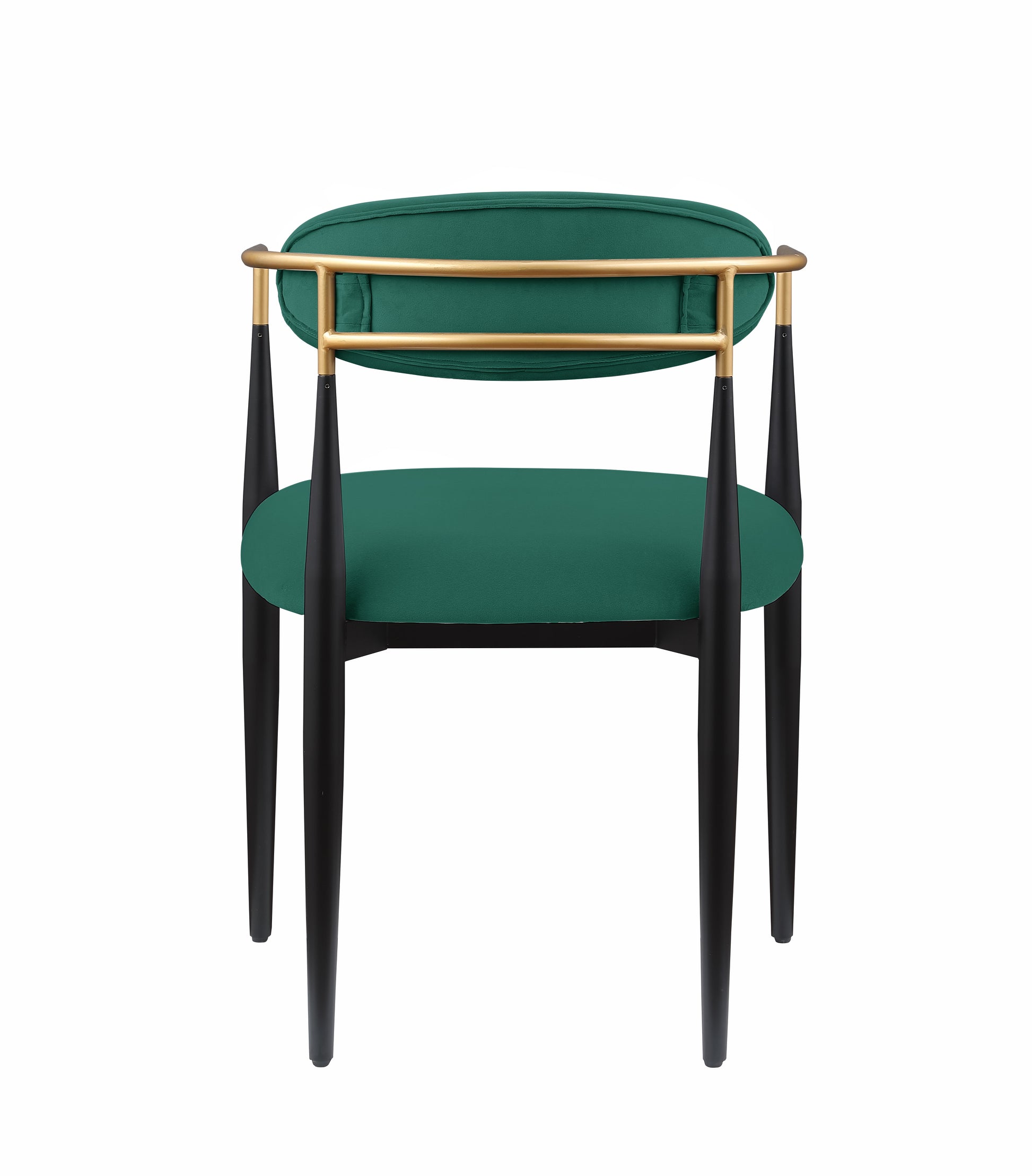 Emerald green velvet accent chair with gold metal frame and black legs