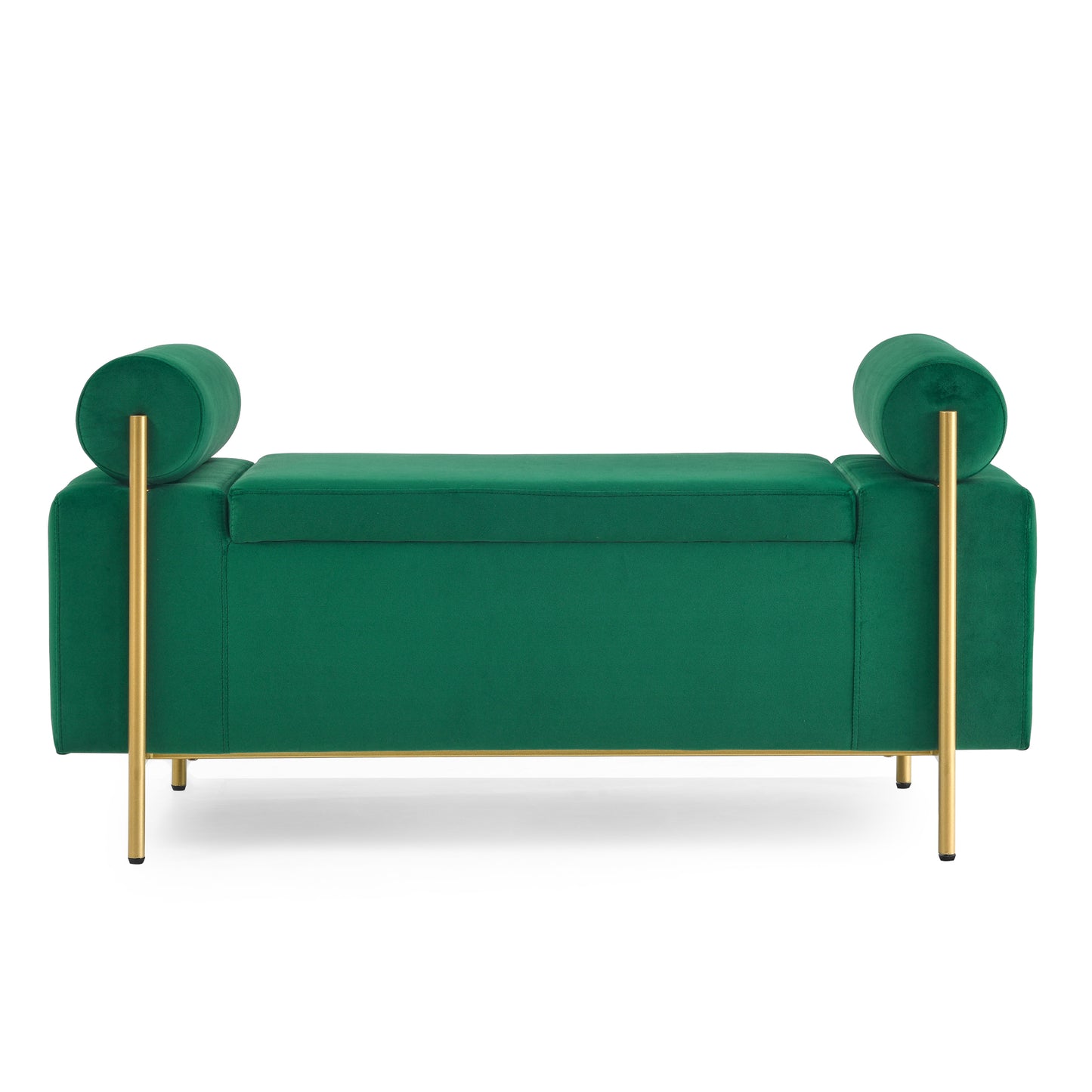 Emerald green velvet storage bench with gold legs