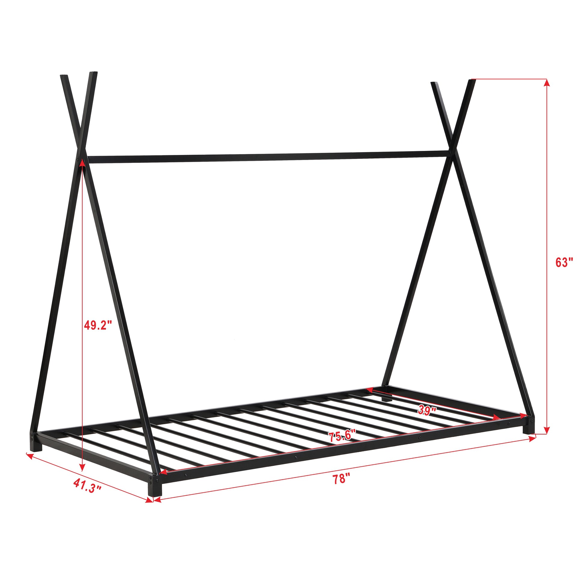 Black metal twin tent bed frame