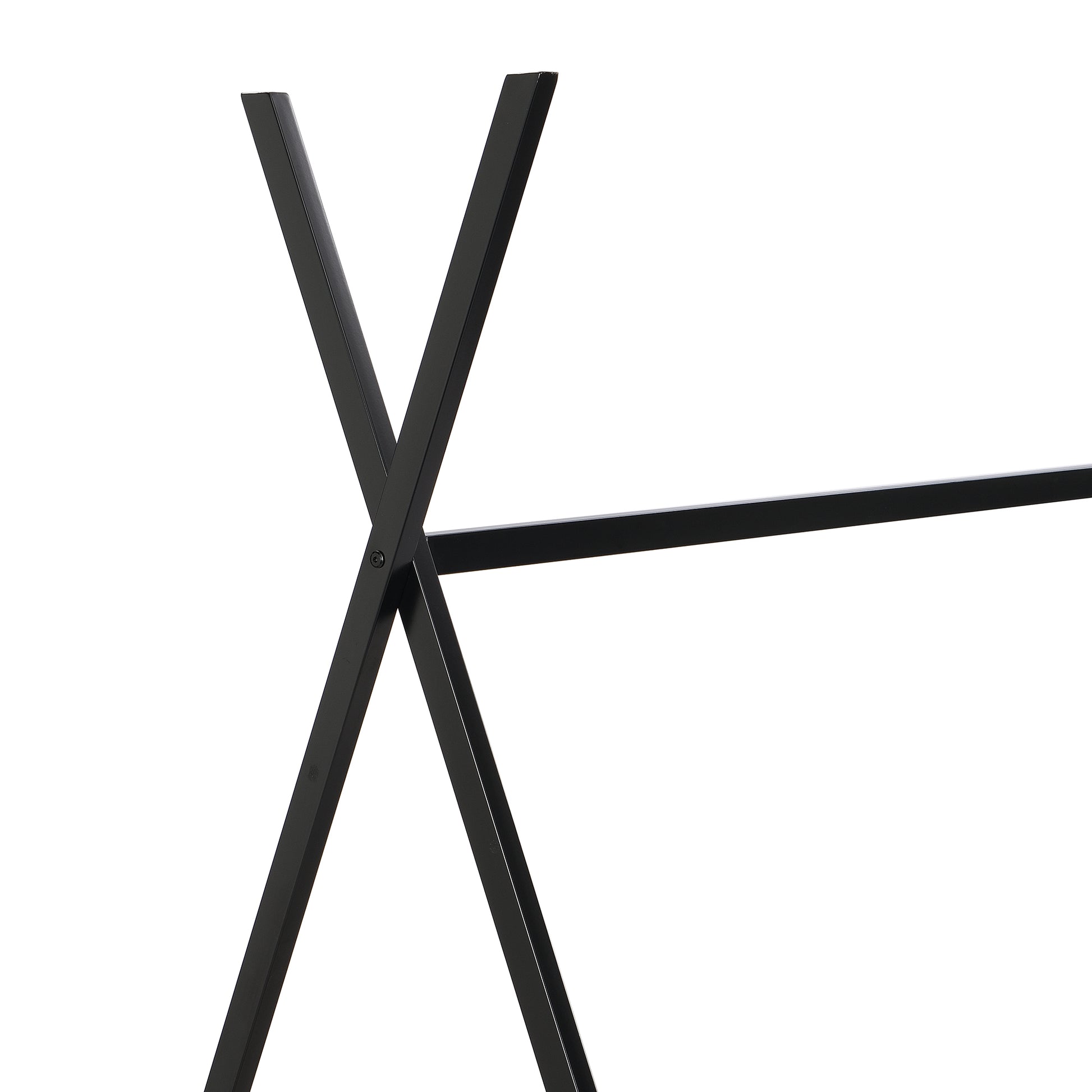 Black metal frame legs of a modern side table with an Xbase design