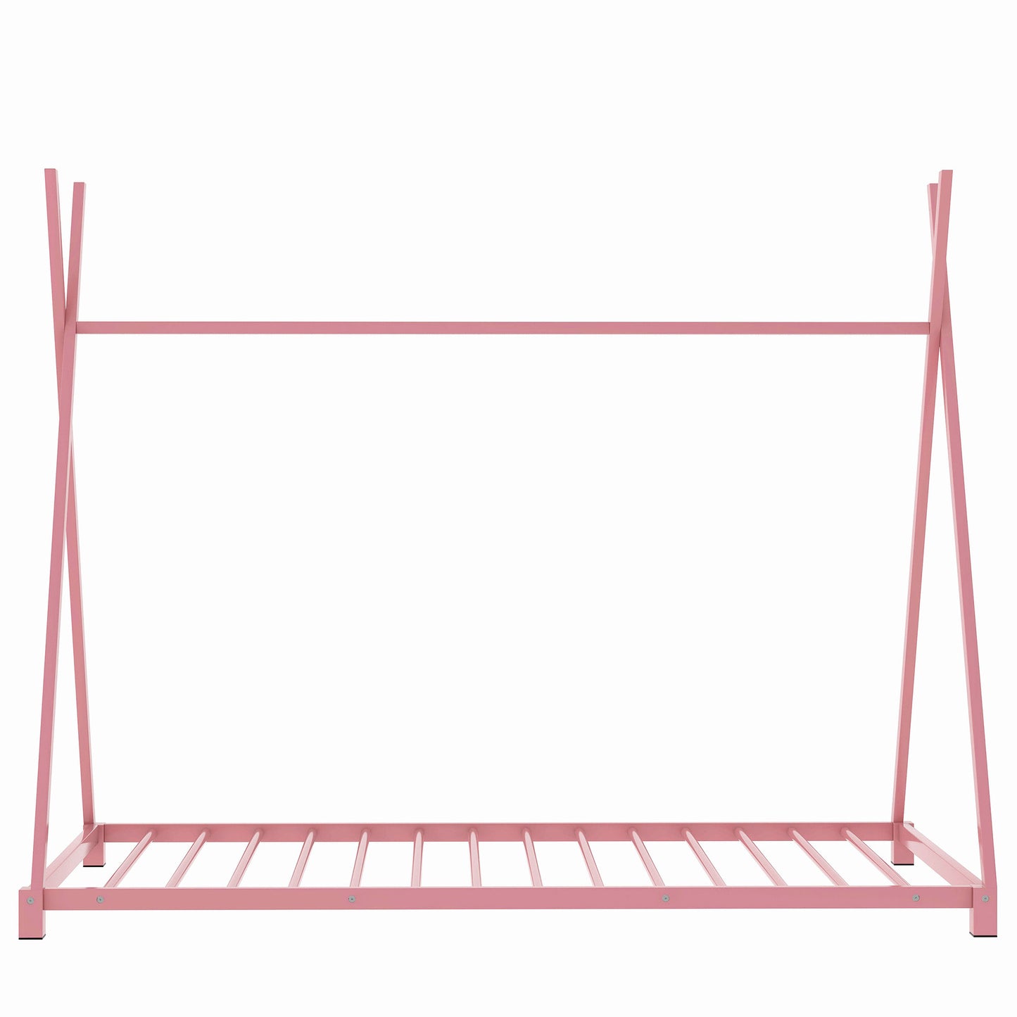 Pink metal teepee bed frame with slatted base