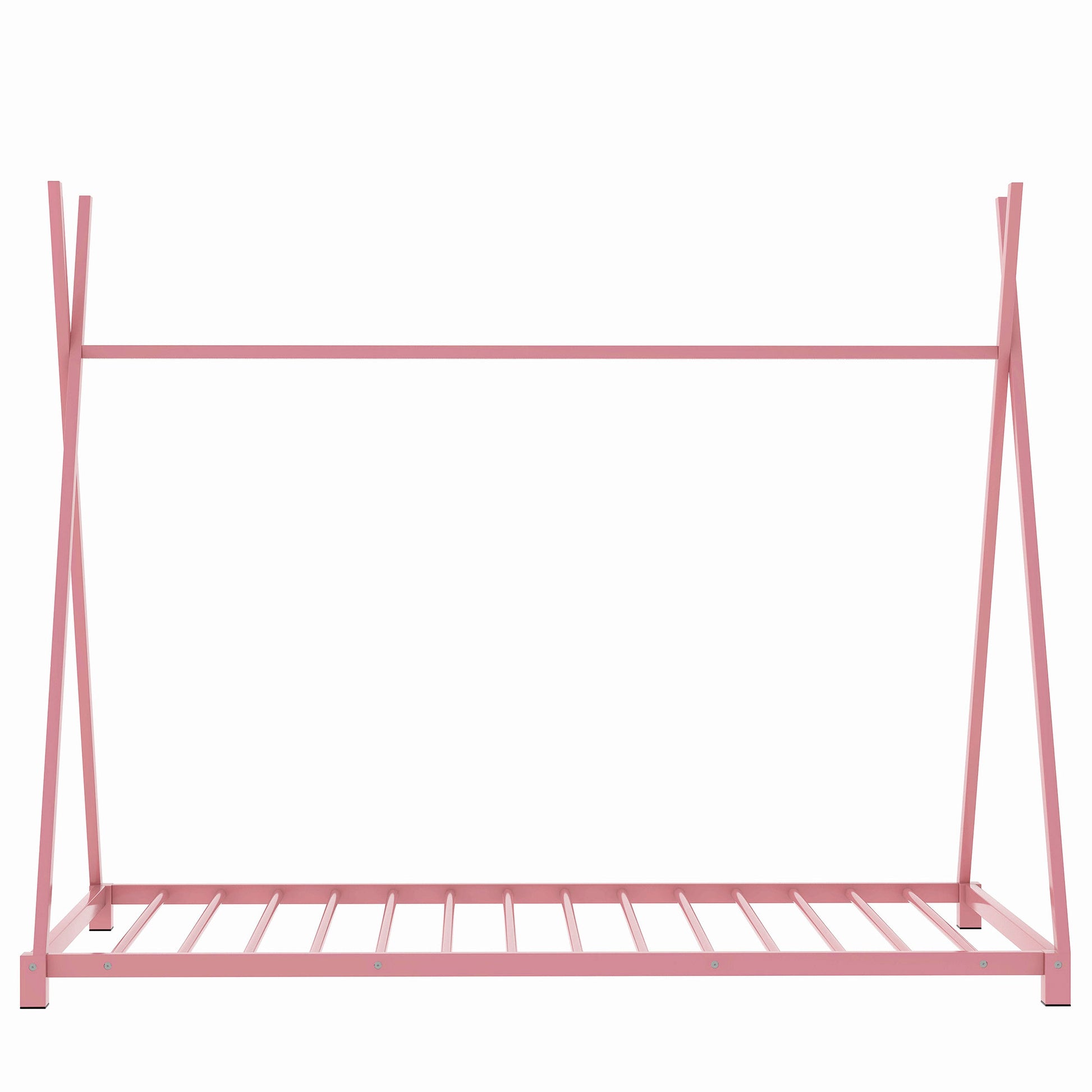 Pink metal teepee bed frame with slatted base