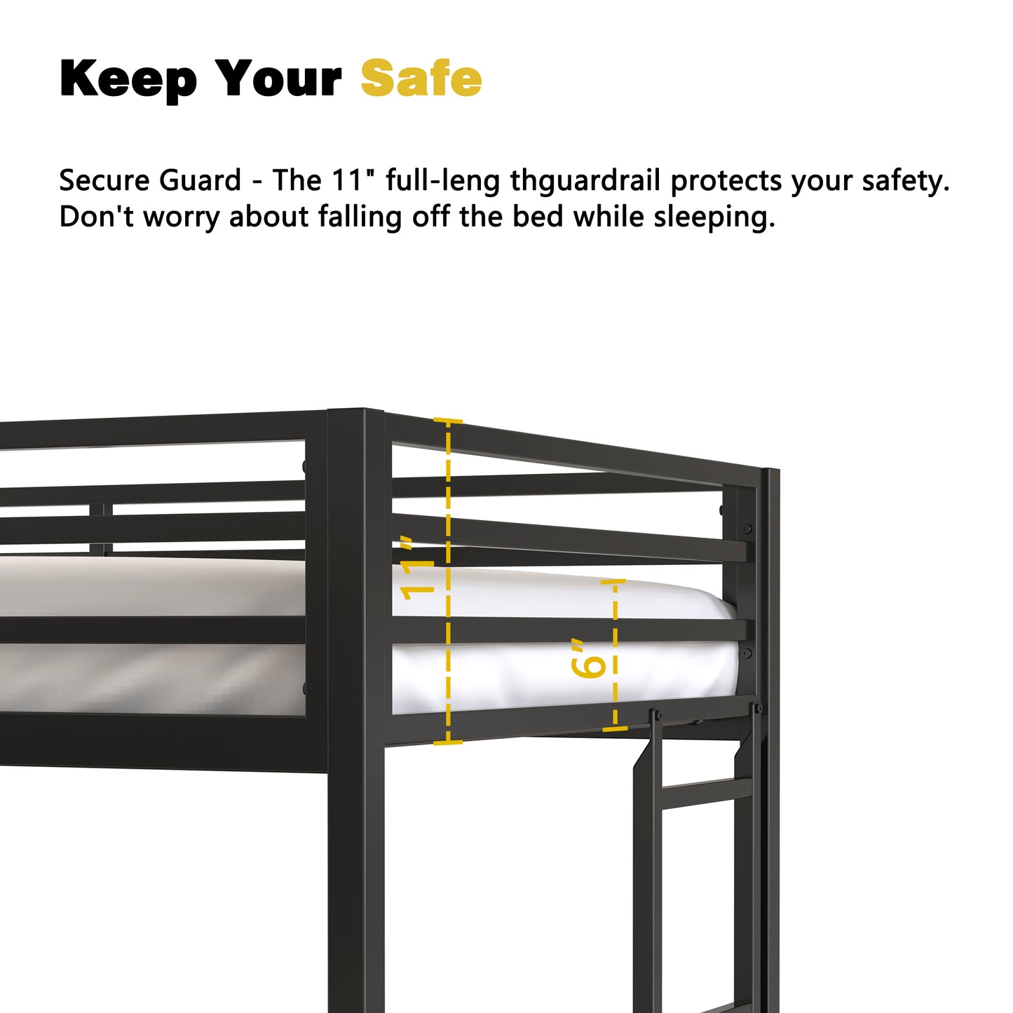 Black metal bunk bed guardrail with  height for safety