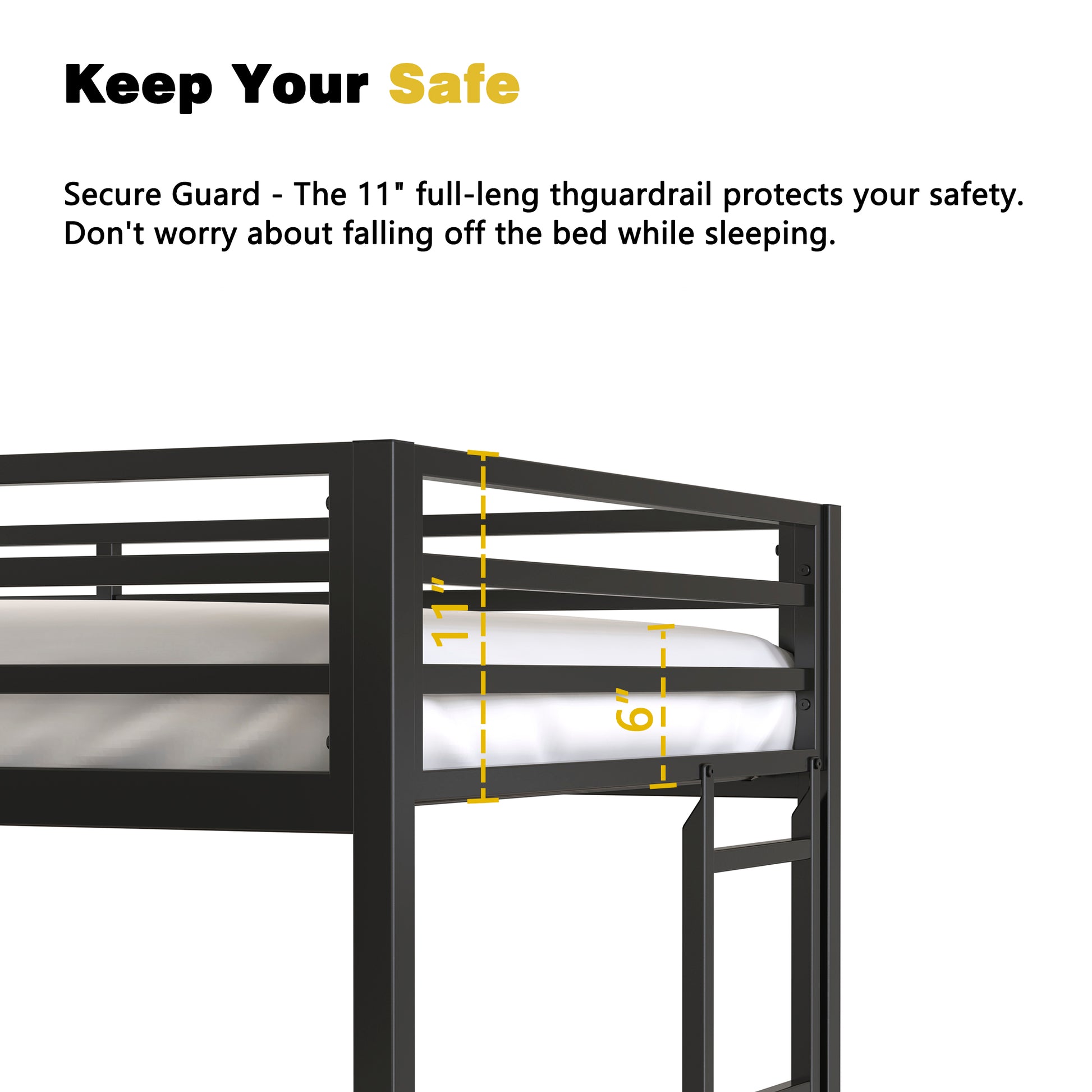 Black metal bunk bed guardrail with  height for safety