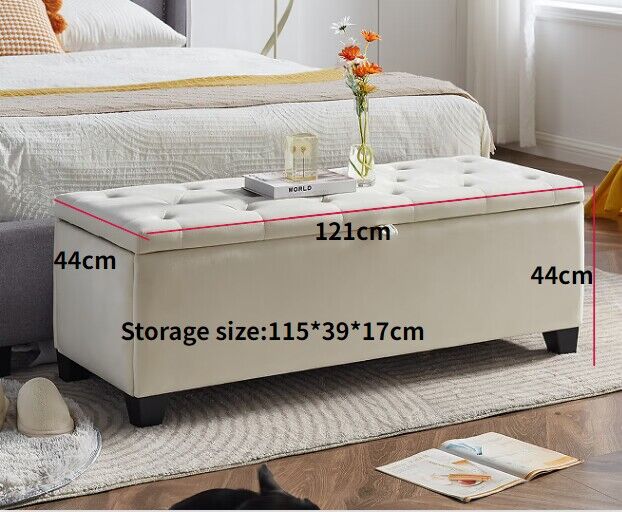 Tufted cream storage ottoman bench