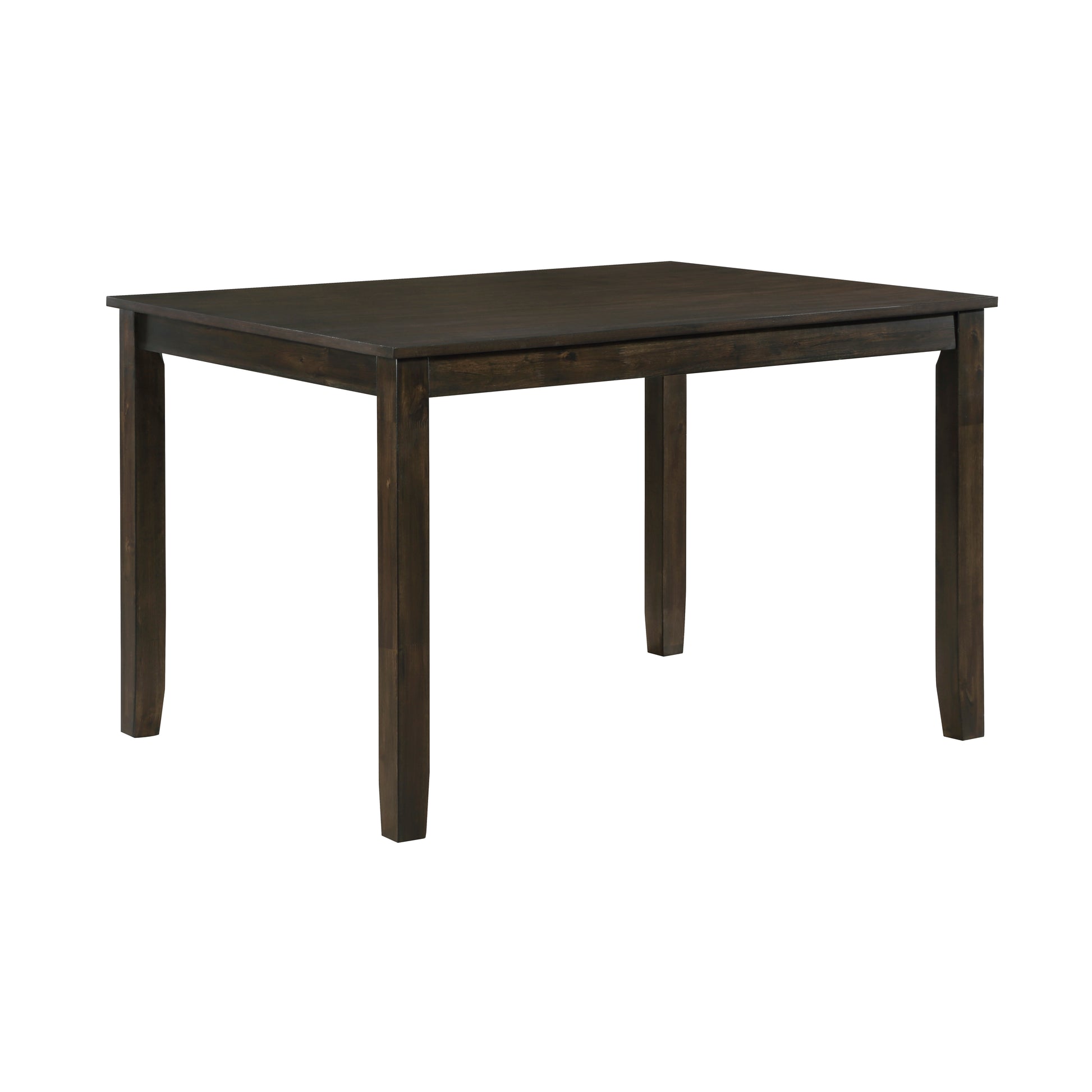 Dark wood square dining table with tapered legs perfect for small spaces