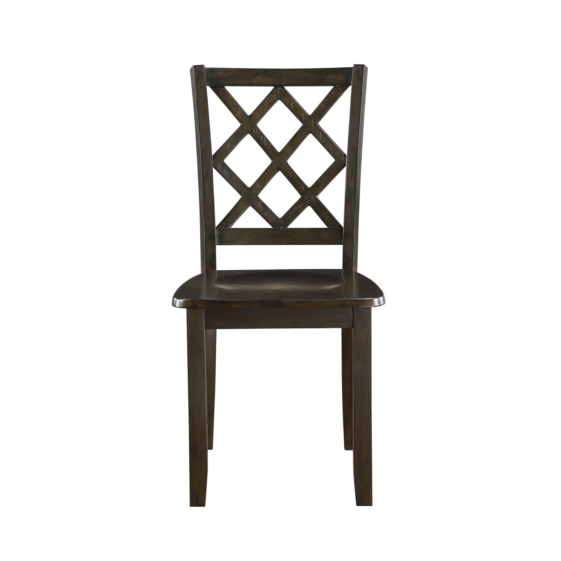 Dark brown wooden dining chair with diamond lattice back