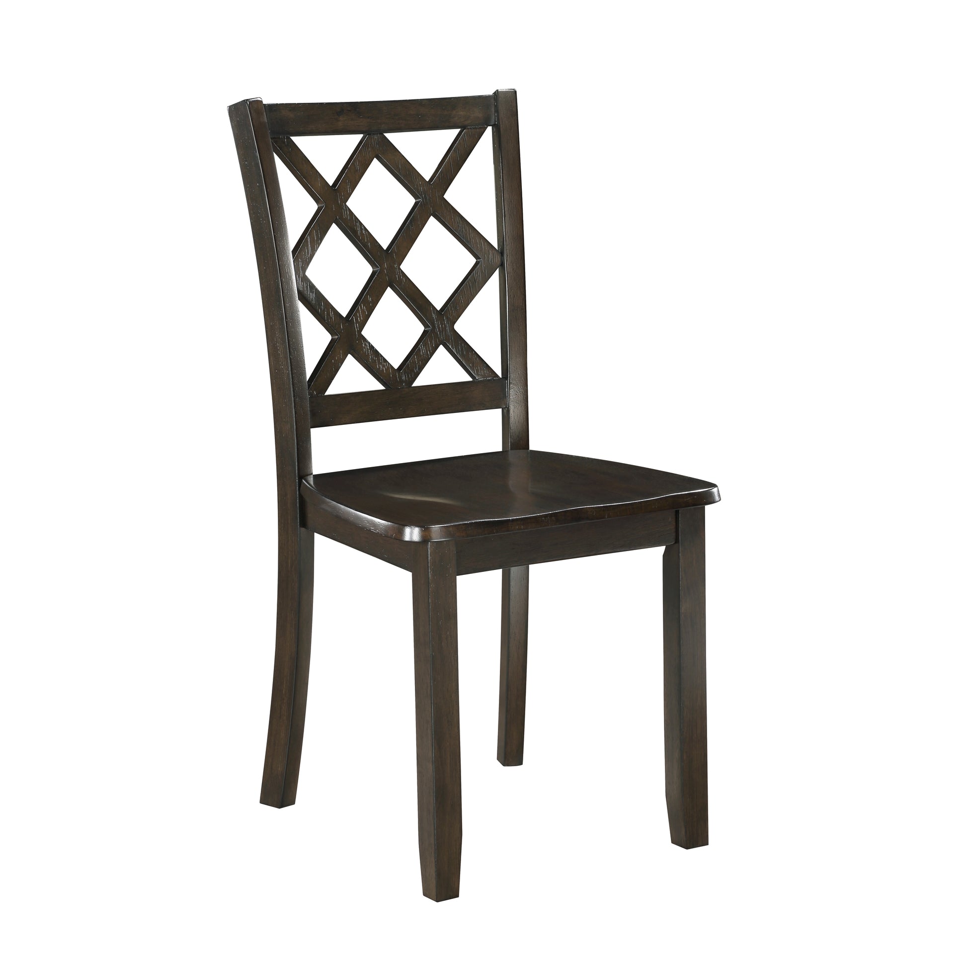 Dark oak dining chair with a diamond lattice backrest perfect for any kitchen or dining room