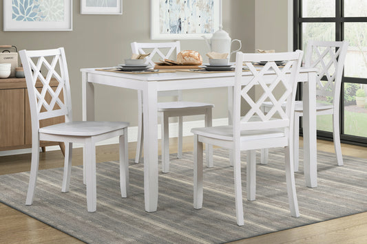 White wooden dining chairs with diamond lattice back design set of