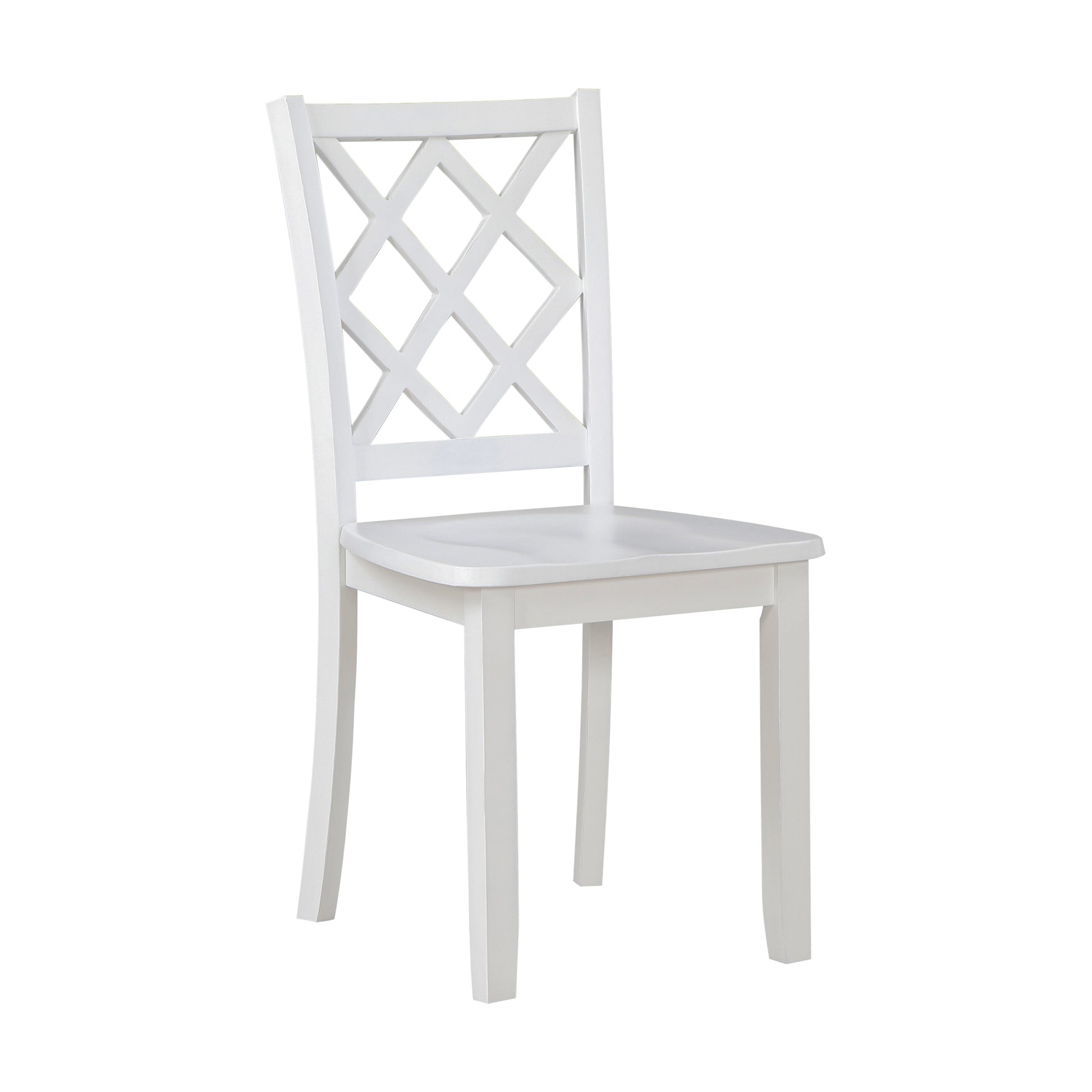 White wooden dining chair with crisscross back design