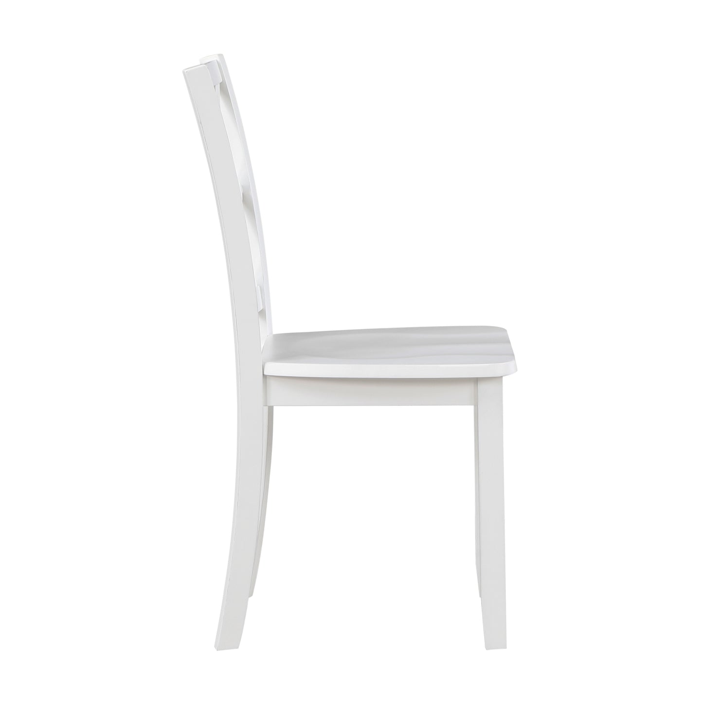 White wooden dining chair with a curved back and sturdy legs