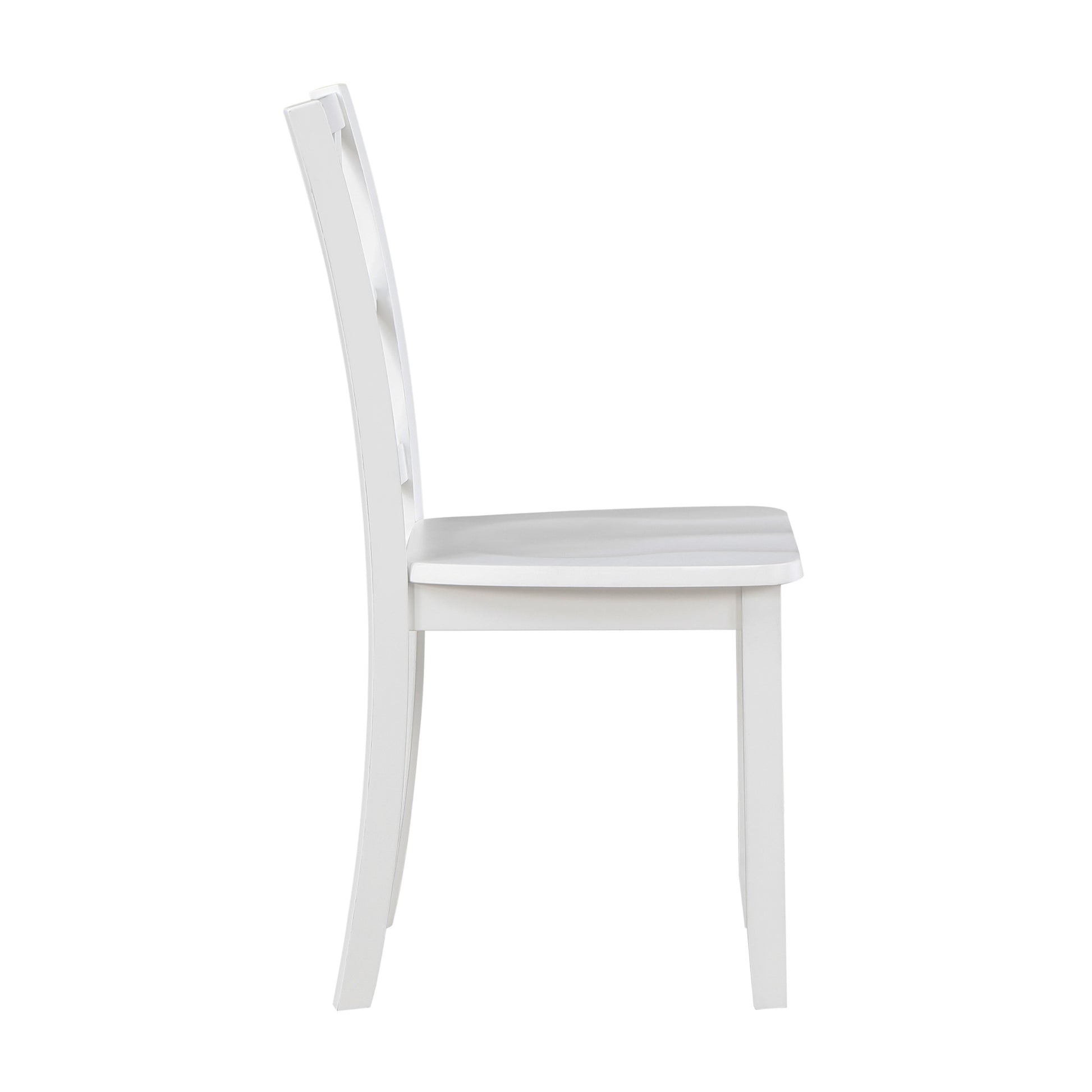 White wooden dining chair with a curved back and sturdy legs