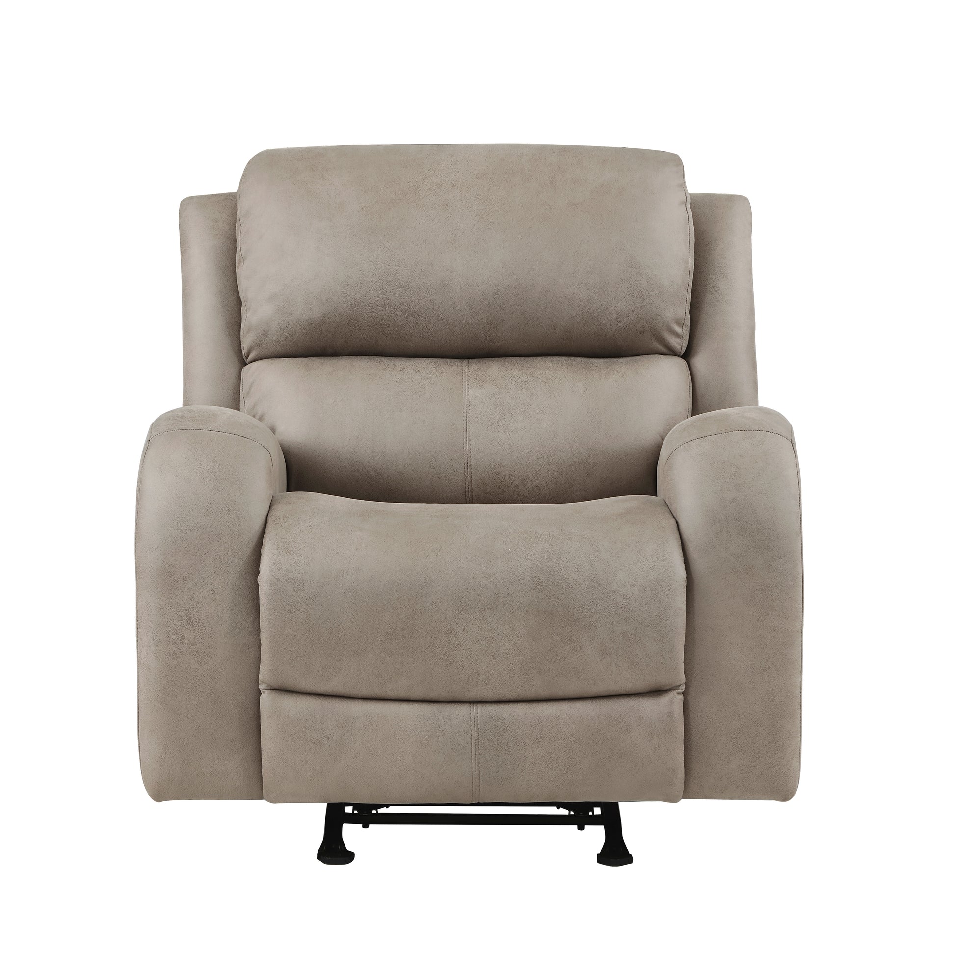 Taupe microfiber recliner chair with plush cushioning and sturdy metal base