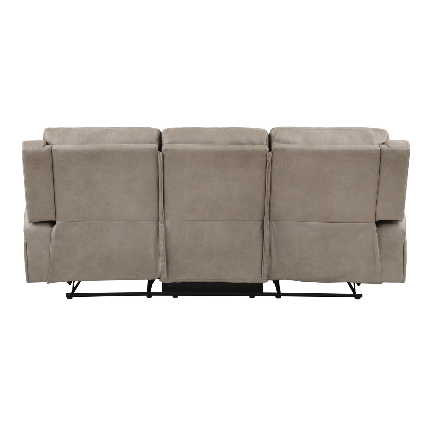 Threeseater recliner sofa in taupe faux leather back view