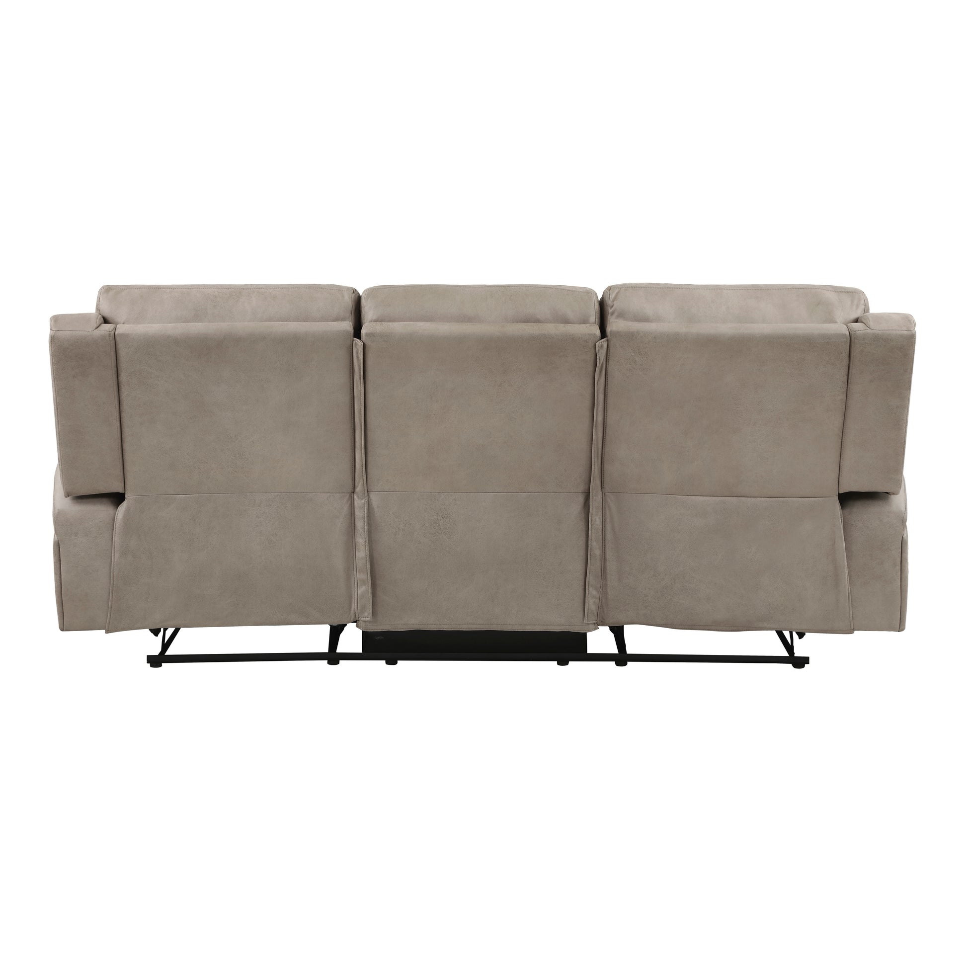 Threeseater recliner sofa in taupe faux leather back view