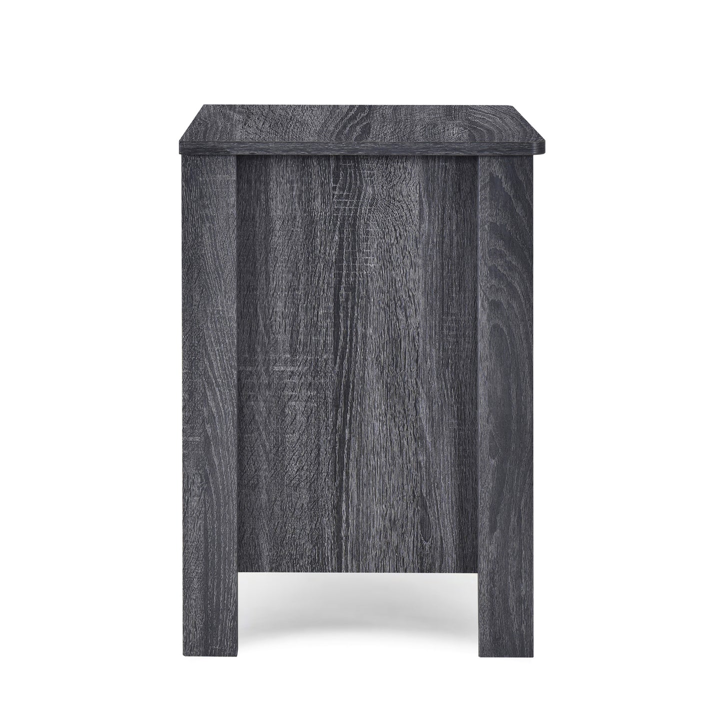 Dark grey faux wood nightstand with clean lines and minimalist design