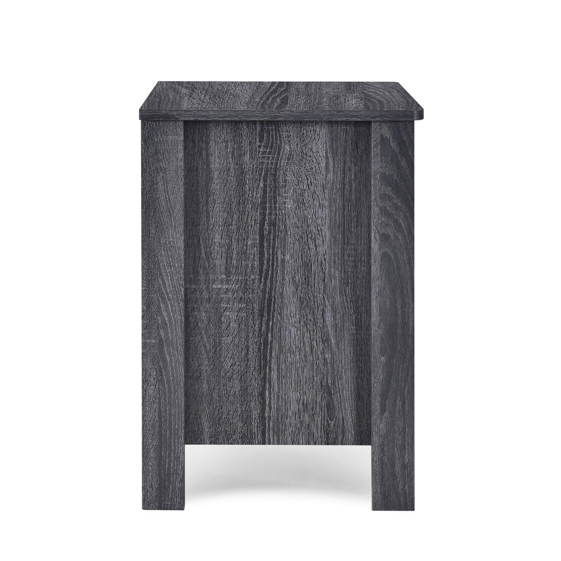 Dark grey faux wood nightstand with clean lines and minimalist design