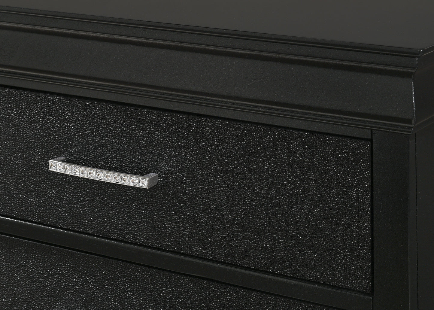 Black faux leather dresser drawer with crystal handle