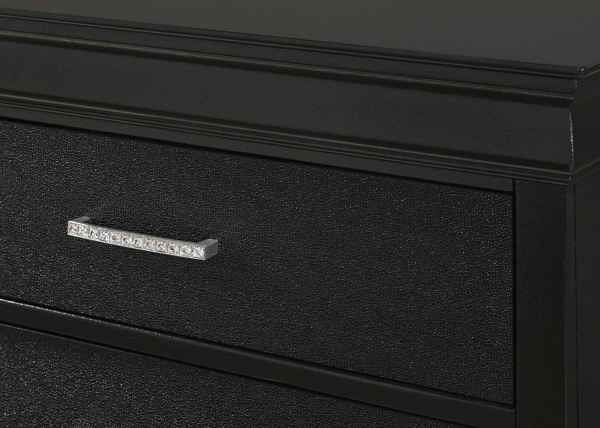 Black faux leather dresser drawer with crystal handle