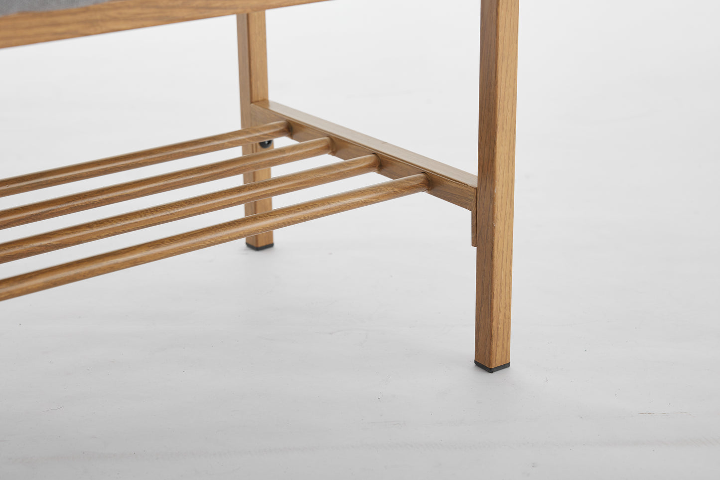 Wooden shoe rack frame with slatted lower shelf