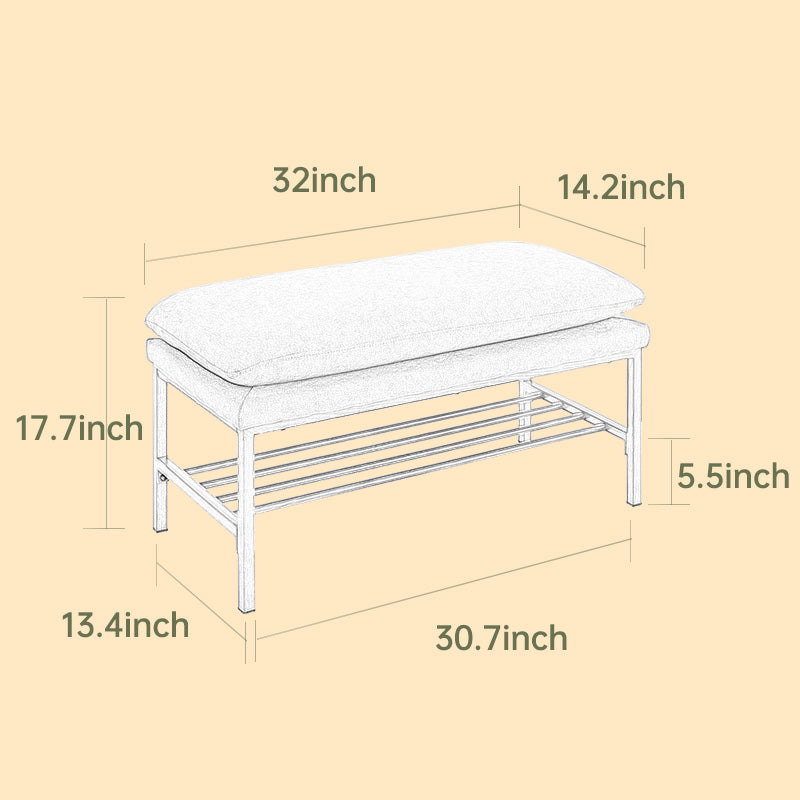 Stylish Bedroom Bench with Shelf, Gray Linen Upholstery