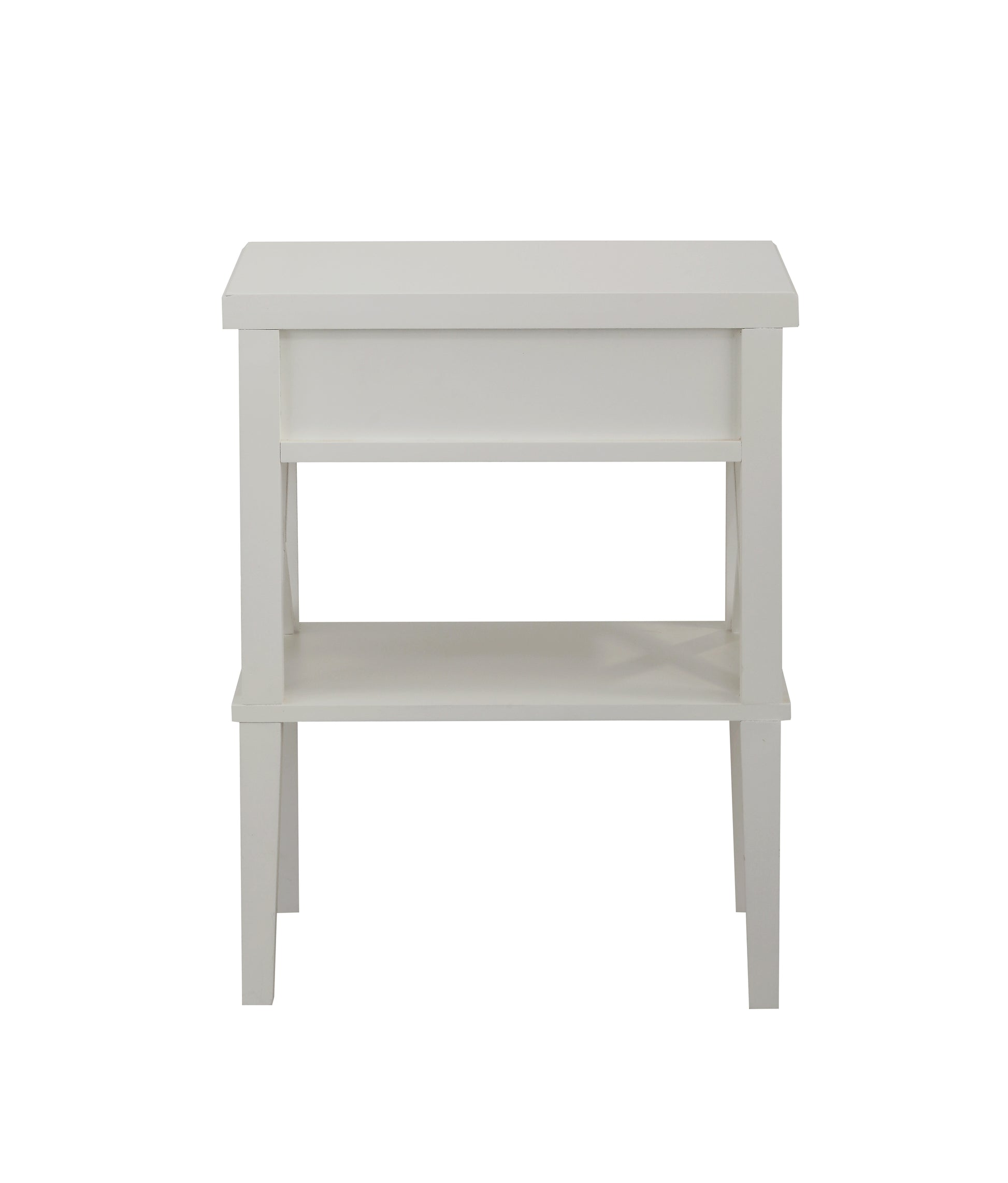 White twotier end table with minimalist design and open shelf