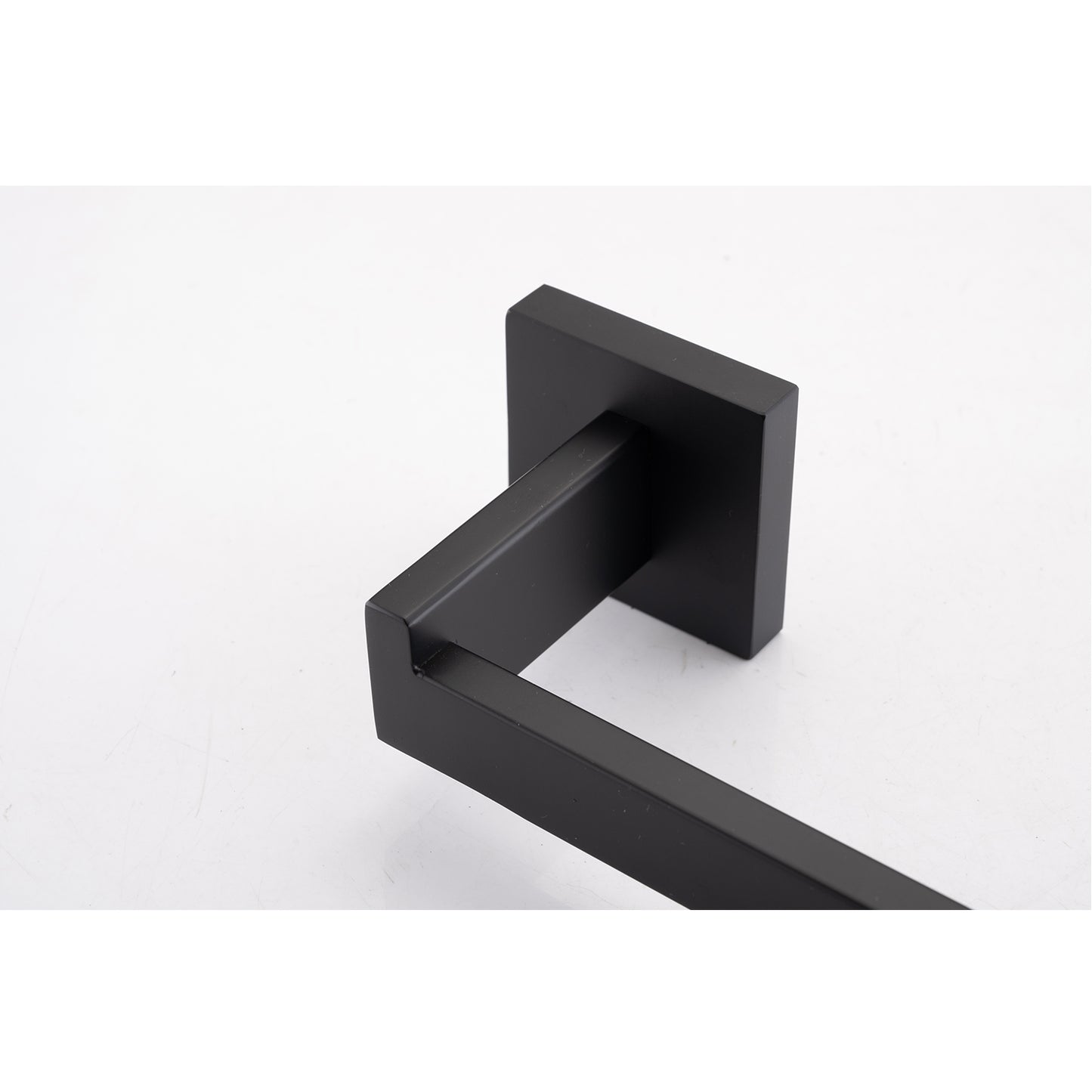 Modern matte black square base towel bar with minimalist design for bathrooms