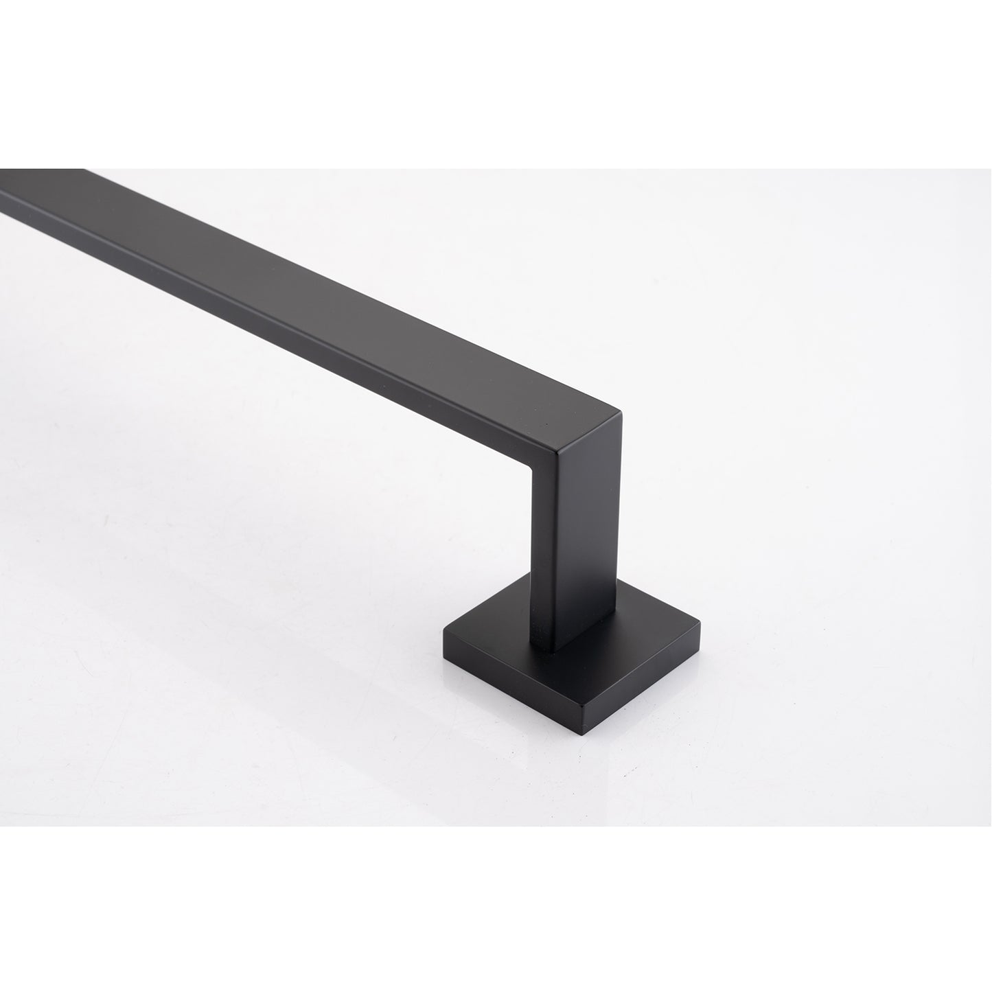 Matte black metal towel bar with modern minimalist design for bathroom use