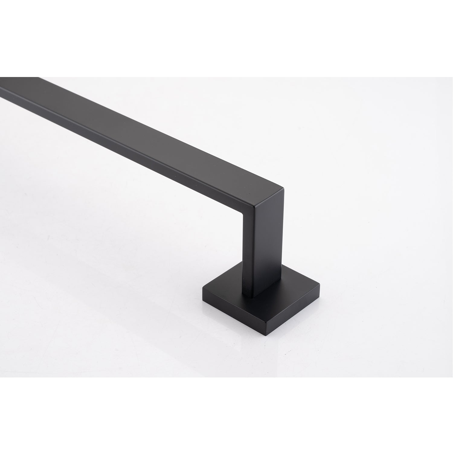 Matte black metal towel bar with modern minimalist design for bathroom use