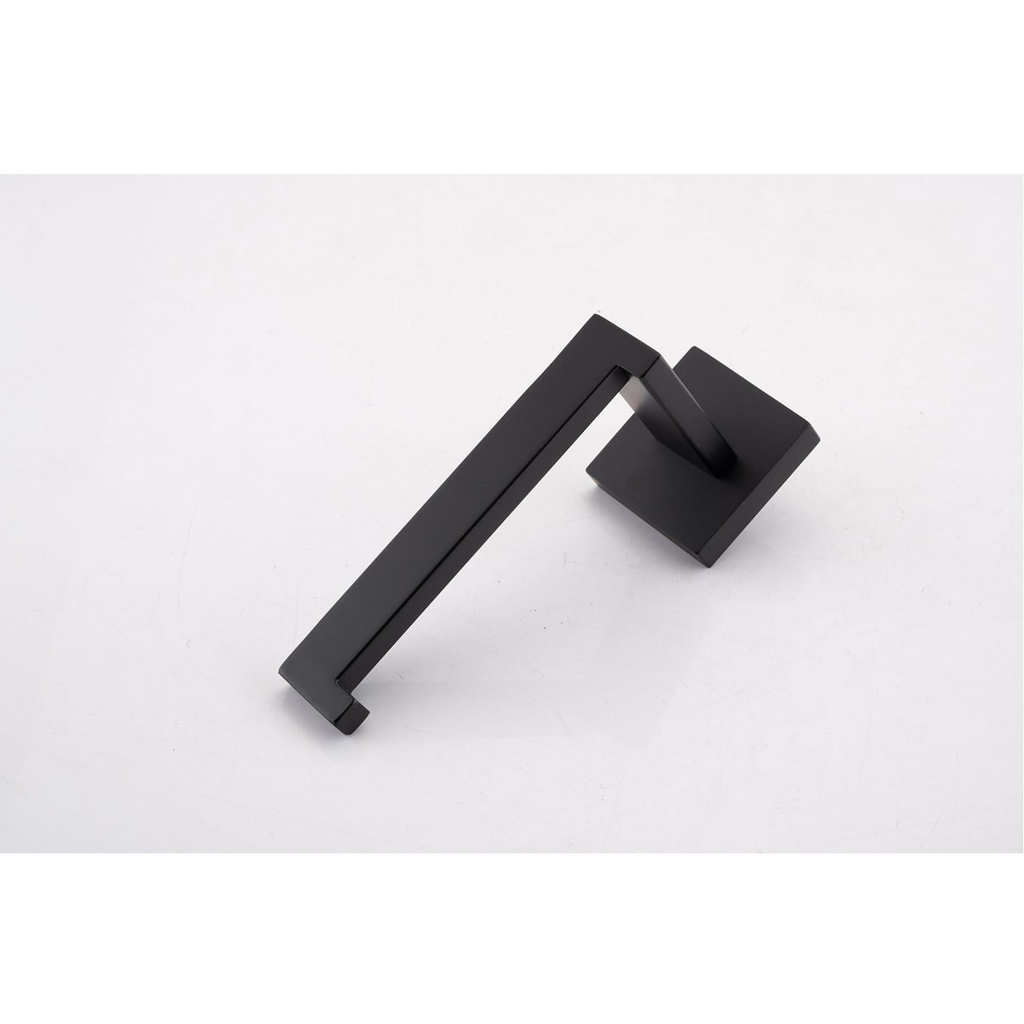 Modern black metal toilet paper holder with a sleek minimalist design