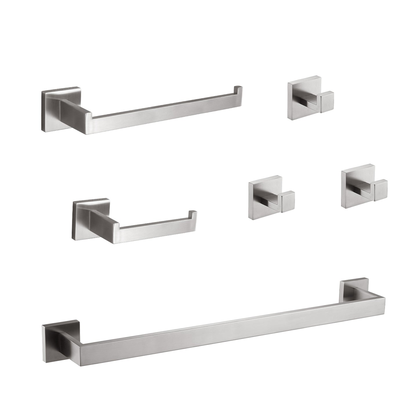 Brushed nickel toilet paper holder with a minimalist design