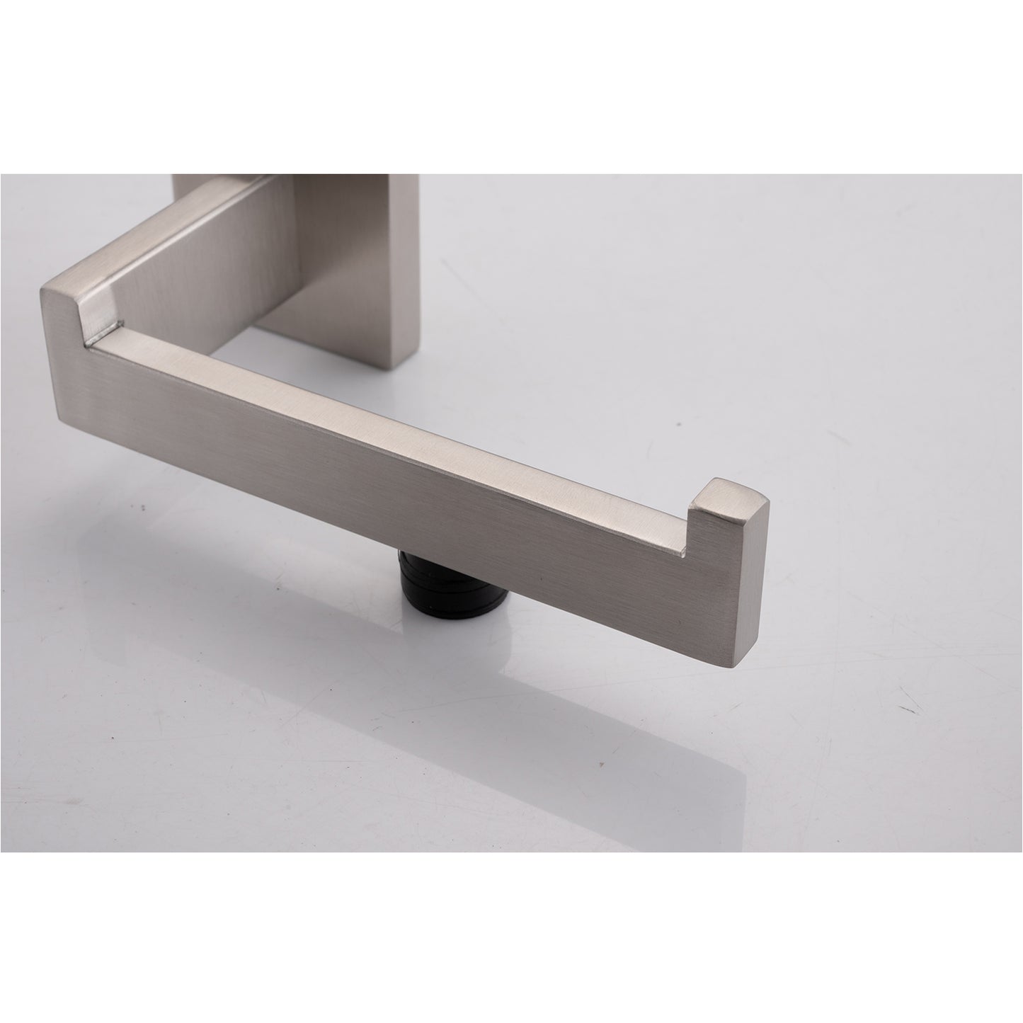Brushed nickel modern toilet paper holder with a clean minimalist design