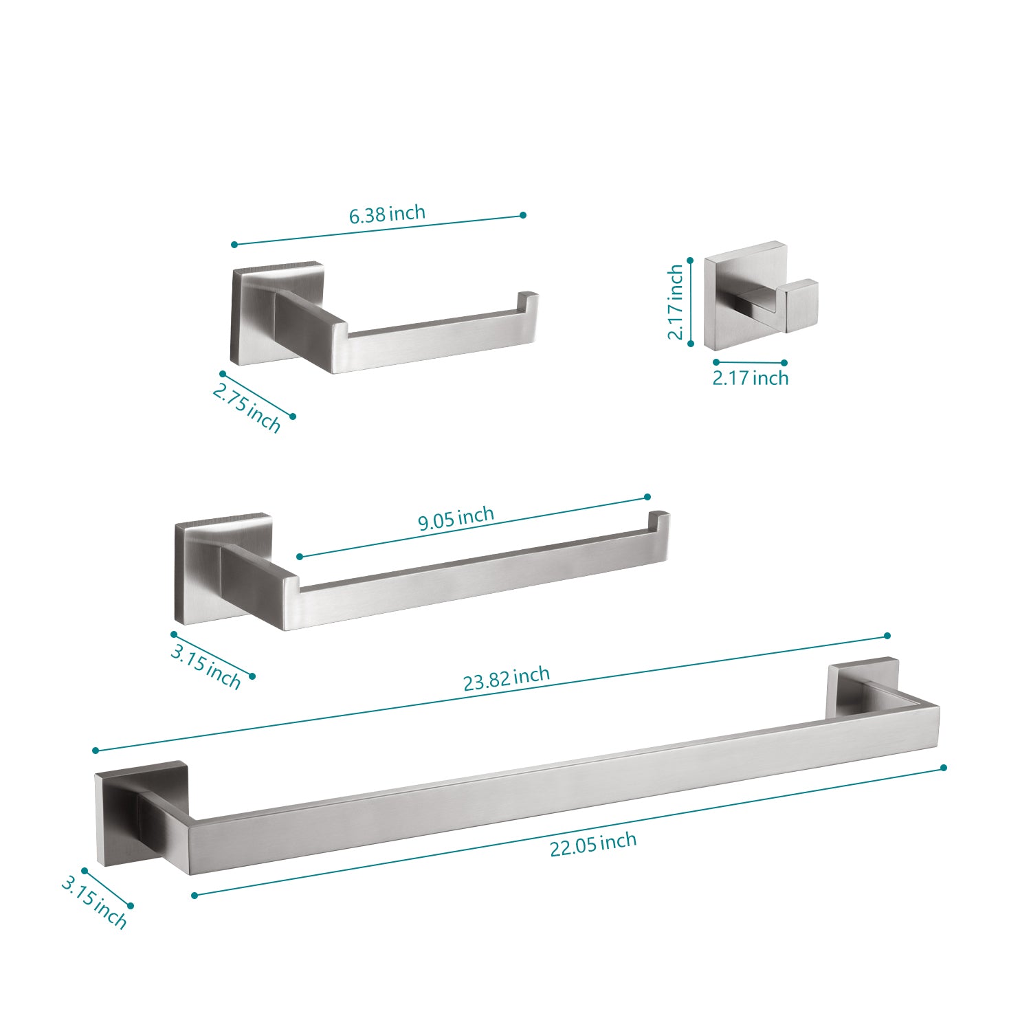 Brushed nickel toilet paper holder with square mounting base
