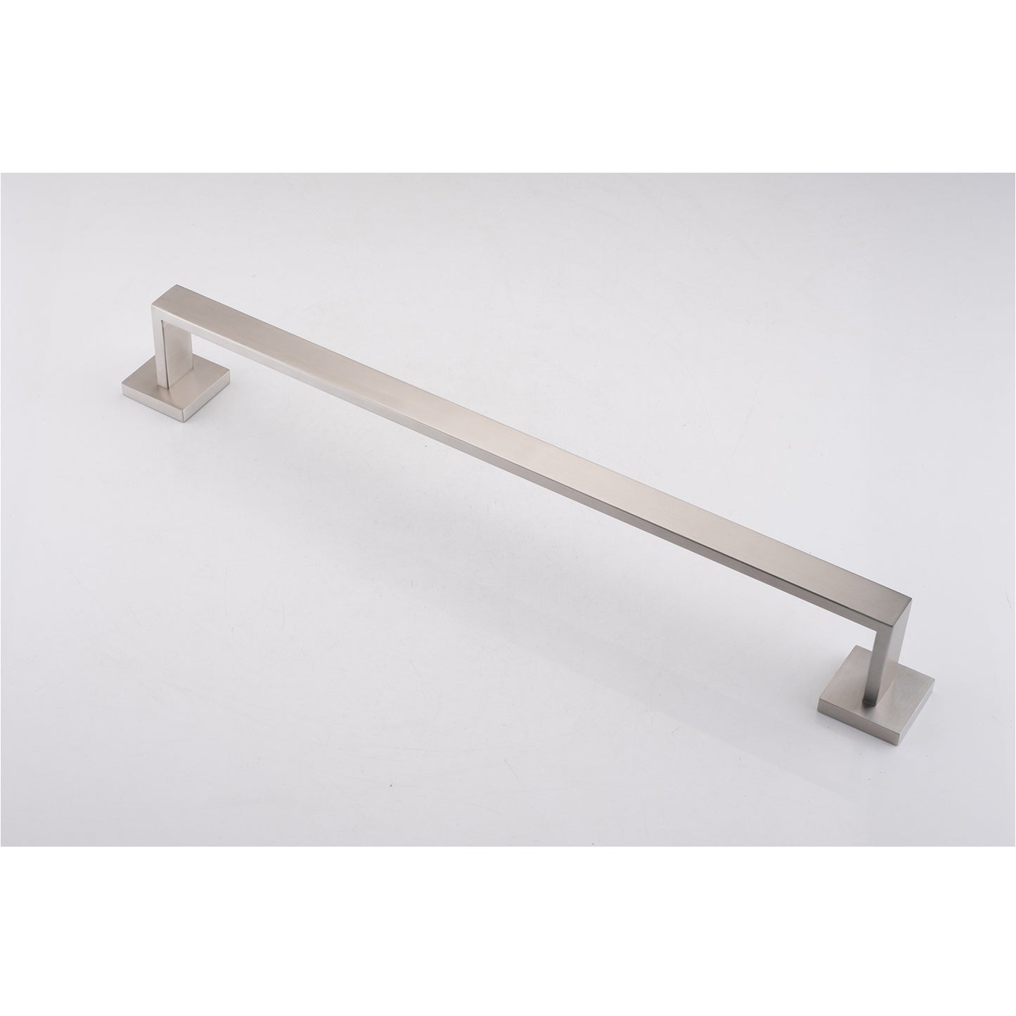 Sleek brushed nickel towel bar with modern square mounting plates