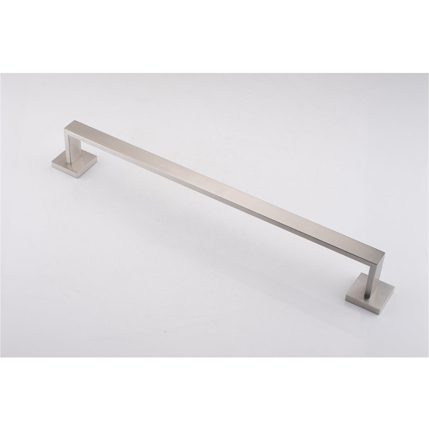 Sleek brushed nickel towel bar with modern square mounting plates