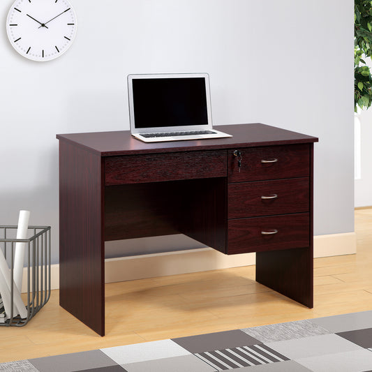 Dark cherry wood computer desk with laptop one drawer and three storage drawers